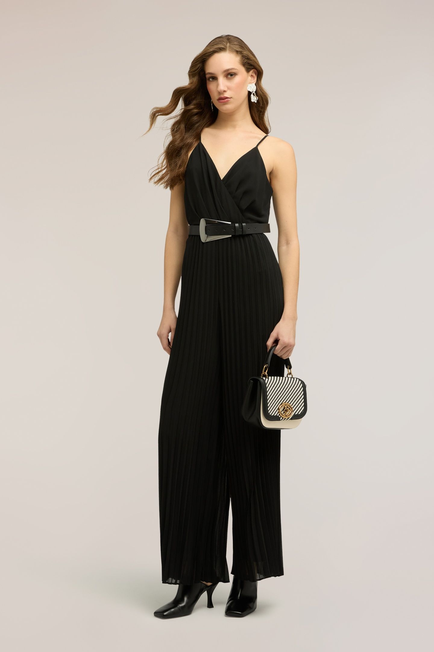 LONG PLEATED GEORGETTE JUMPSUIT BLACK 3