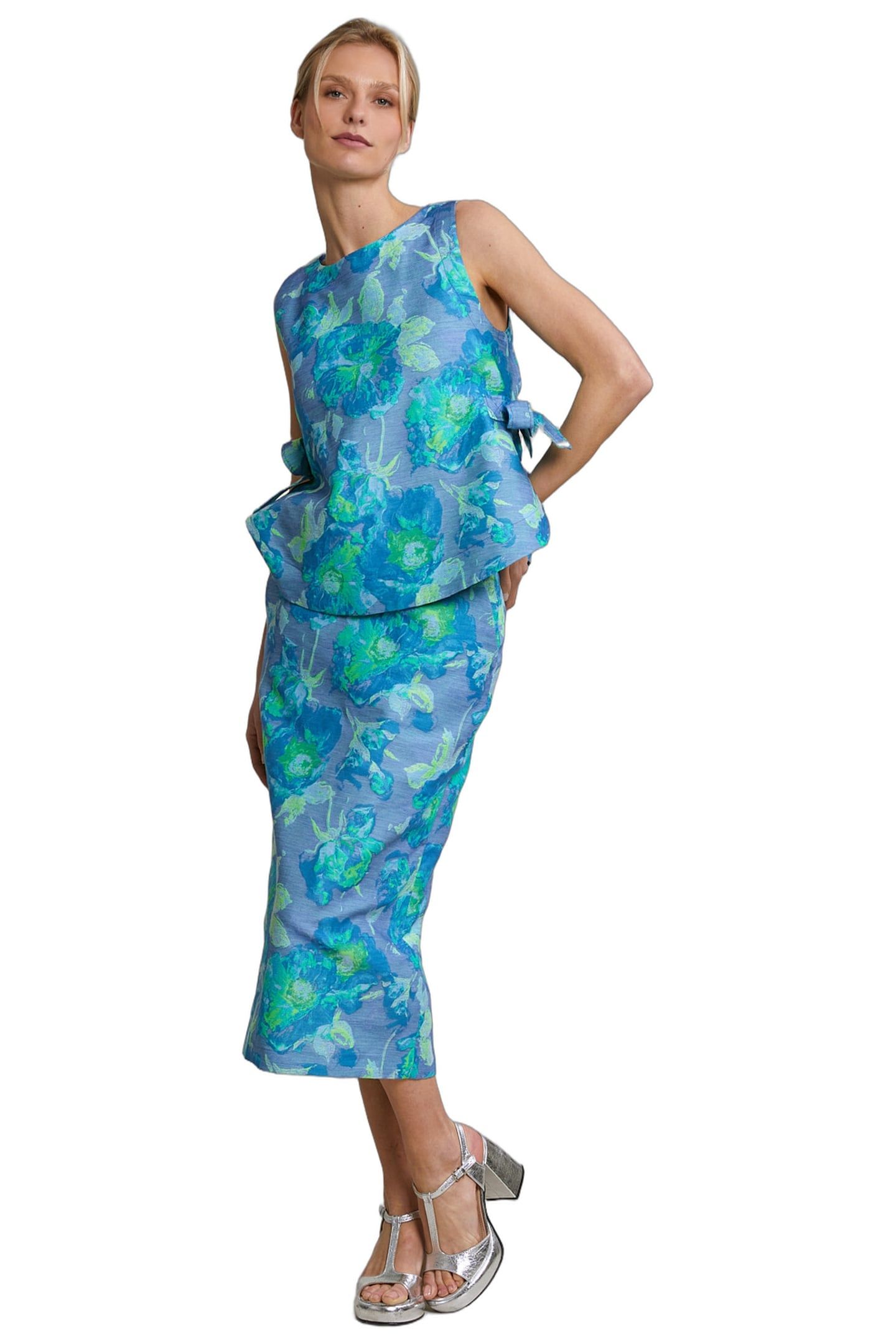 BLUE/GREEN FLORAL MIDI SKIRT 2