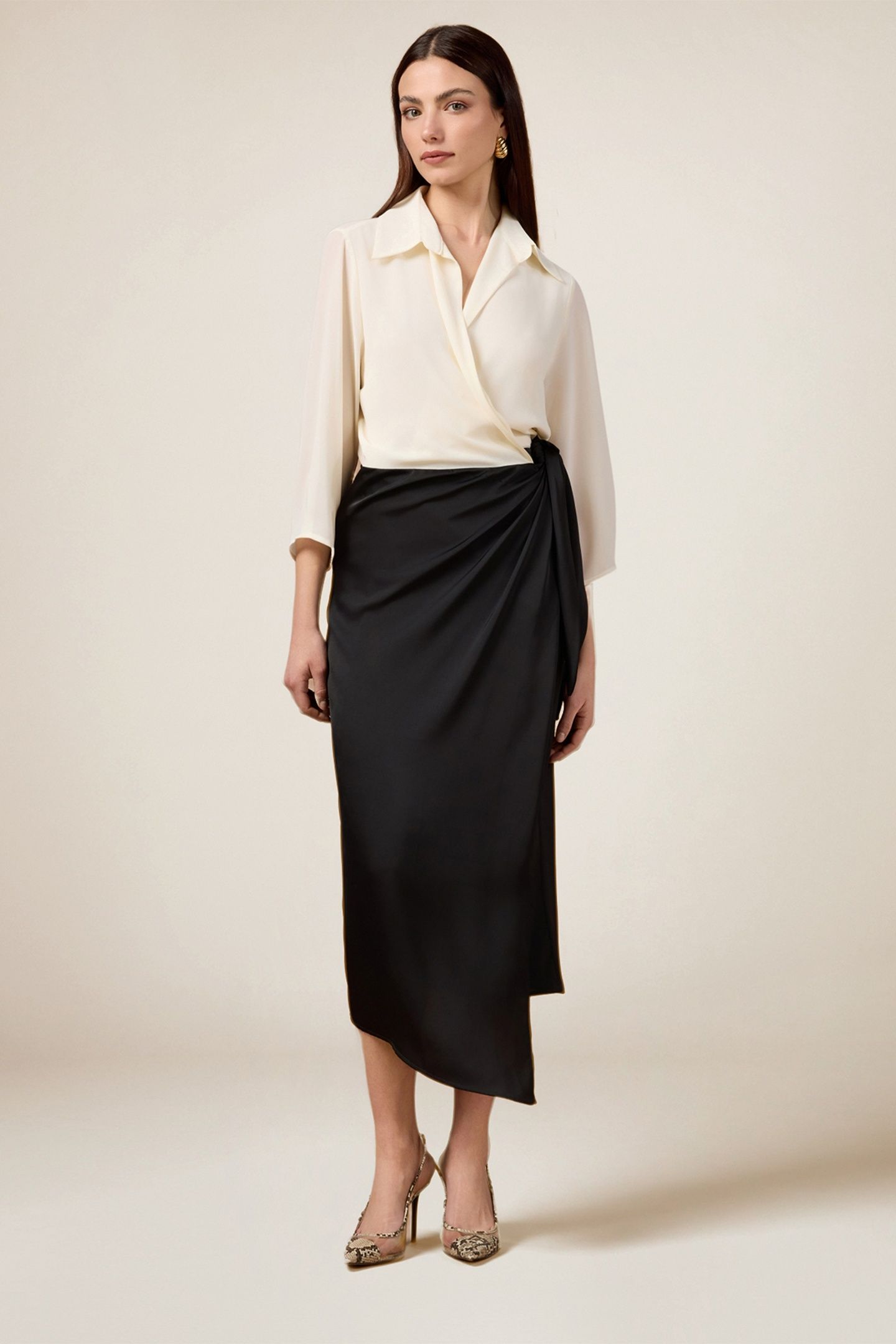 TWO-MATERIAL DRESS WITH WRAP SKIRT BLACK 1