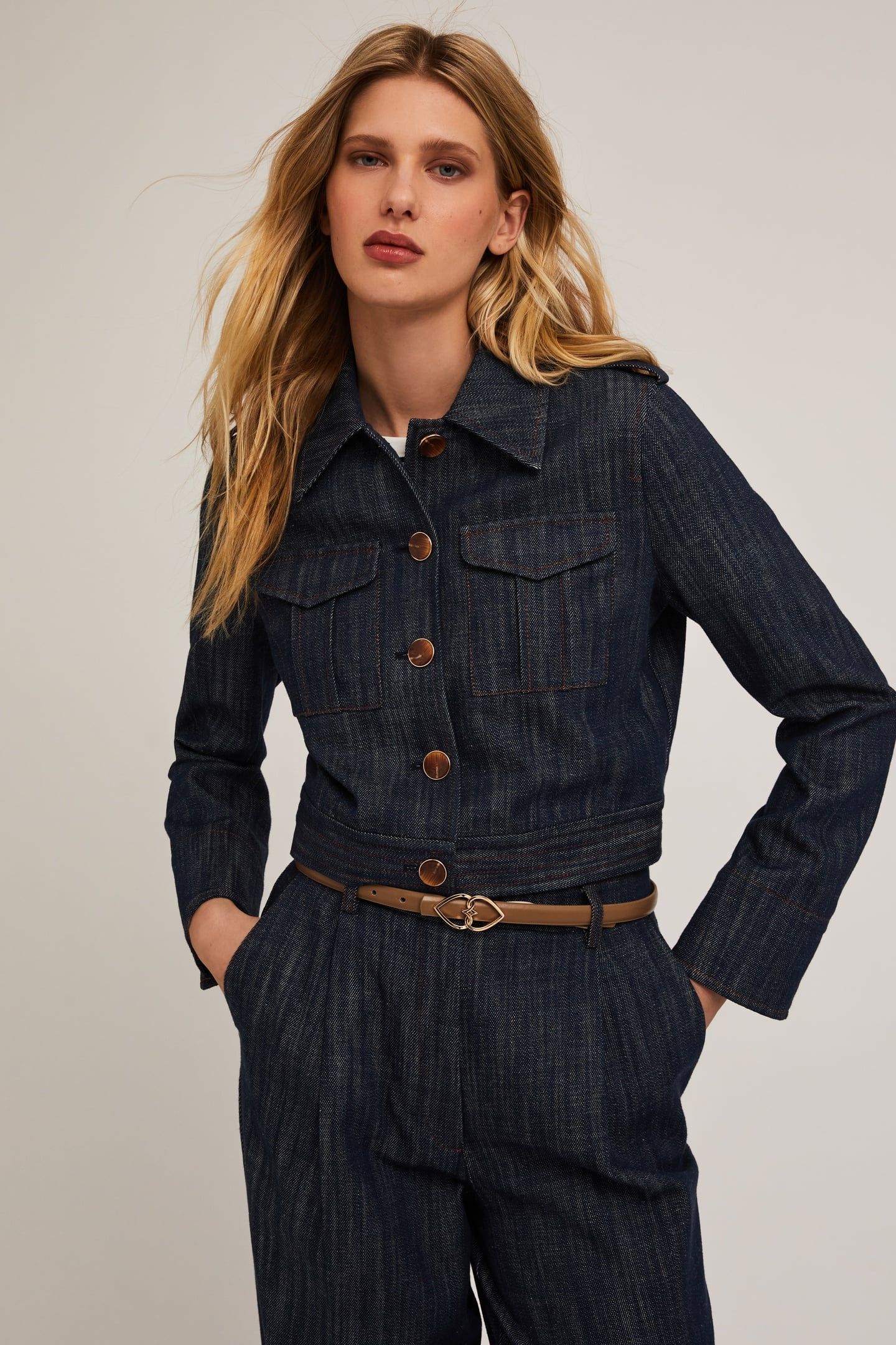 SHORT DENIM-EFFECT JACKET BLUE 1