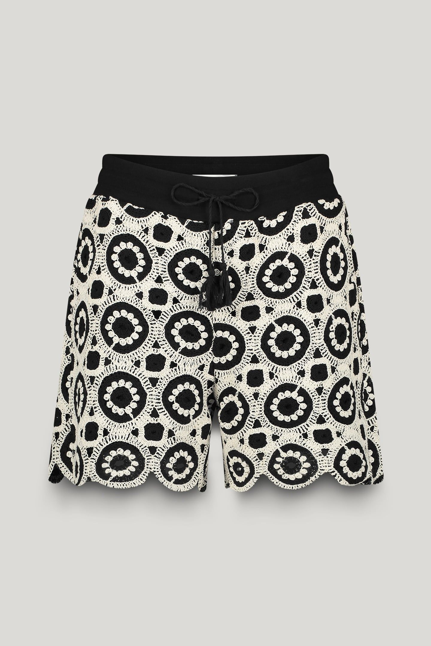 WIDE LEG SHORTS CROCHET JERSEY BLACK-IVORY 2