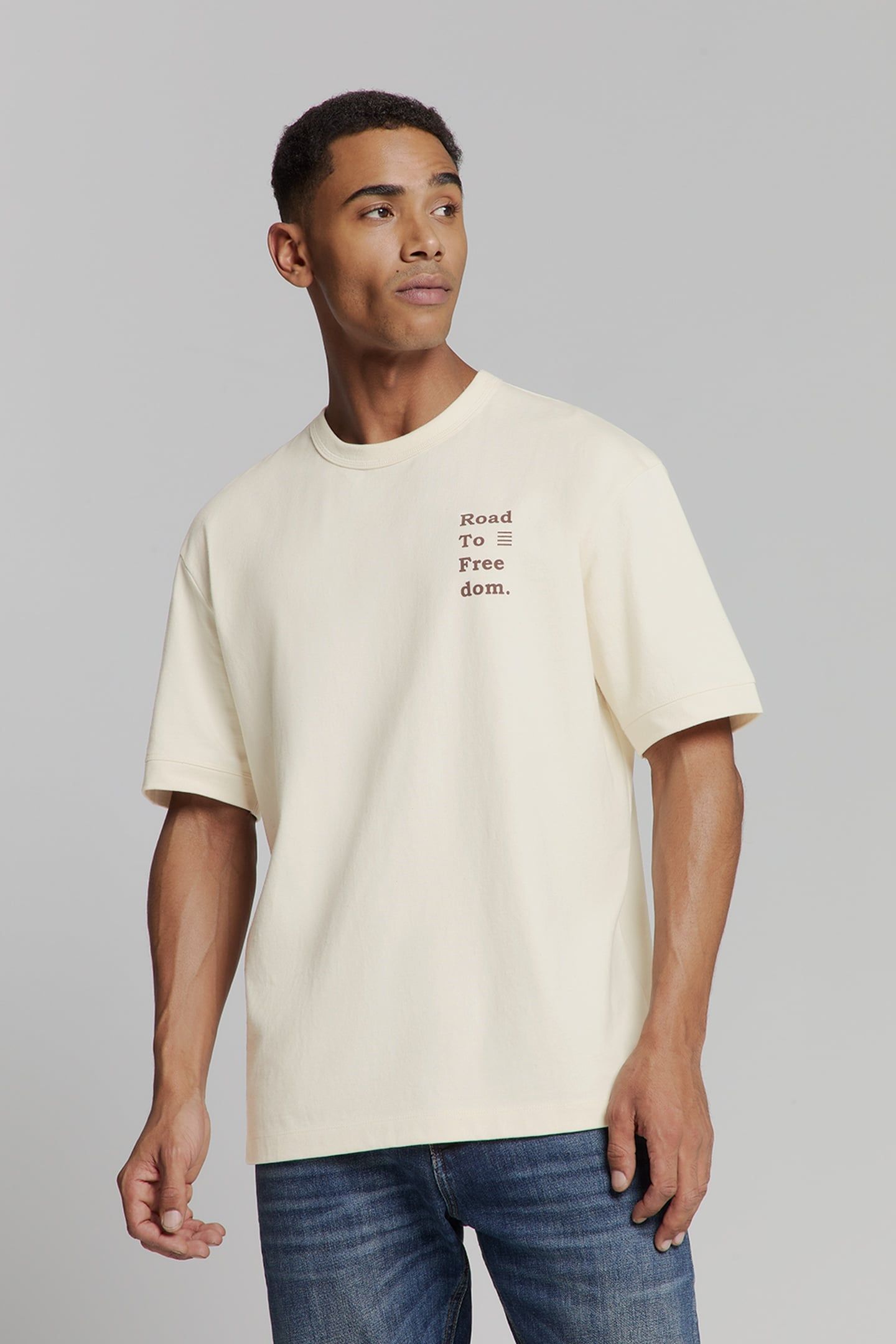 T-SHIRT CREWNECK MELANGE PLACED PRINT OFFWHITE 2