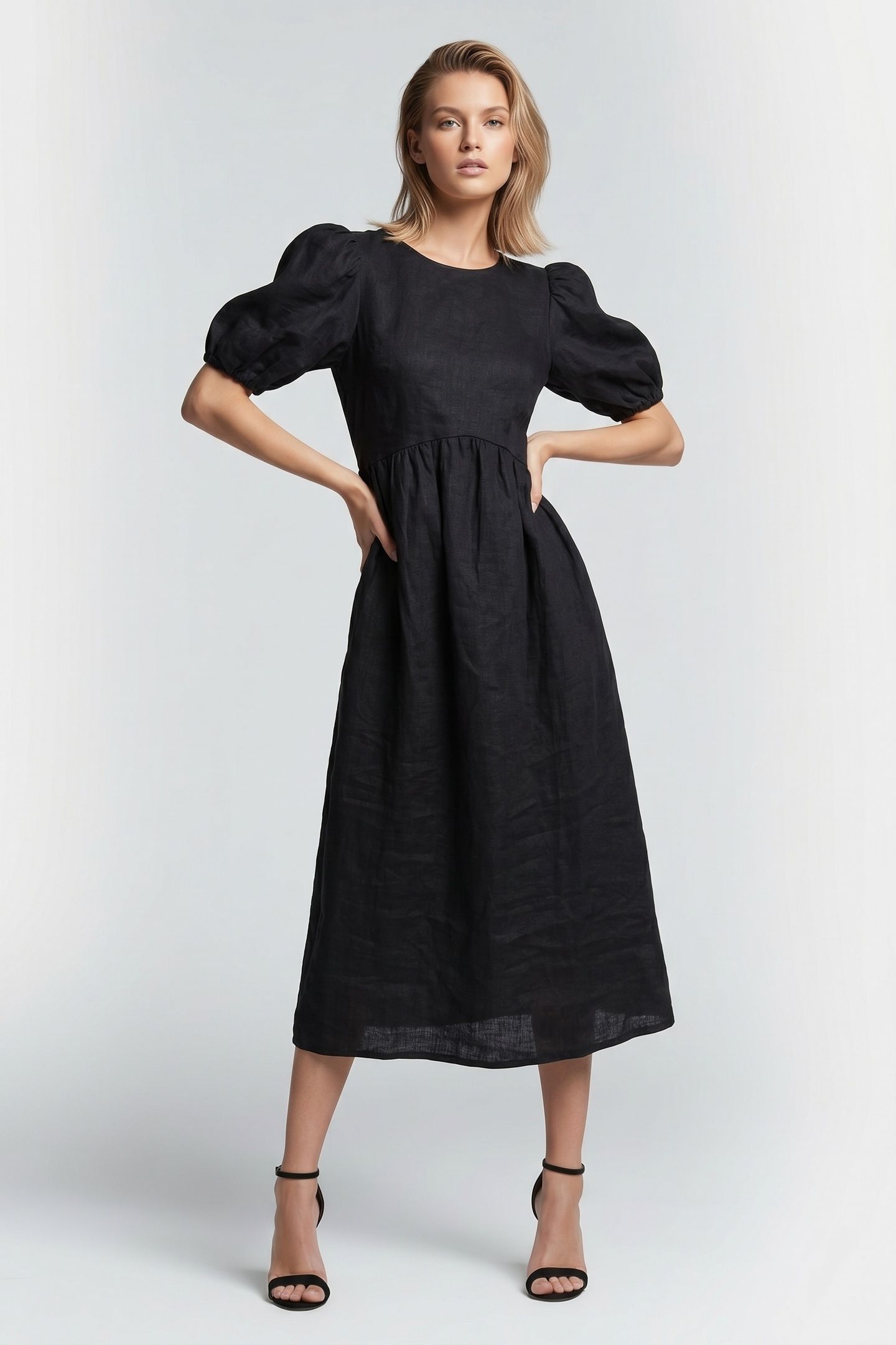 AERONA LINEN DRESS BLACK 1