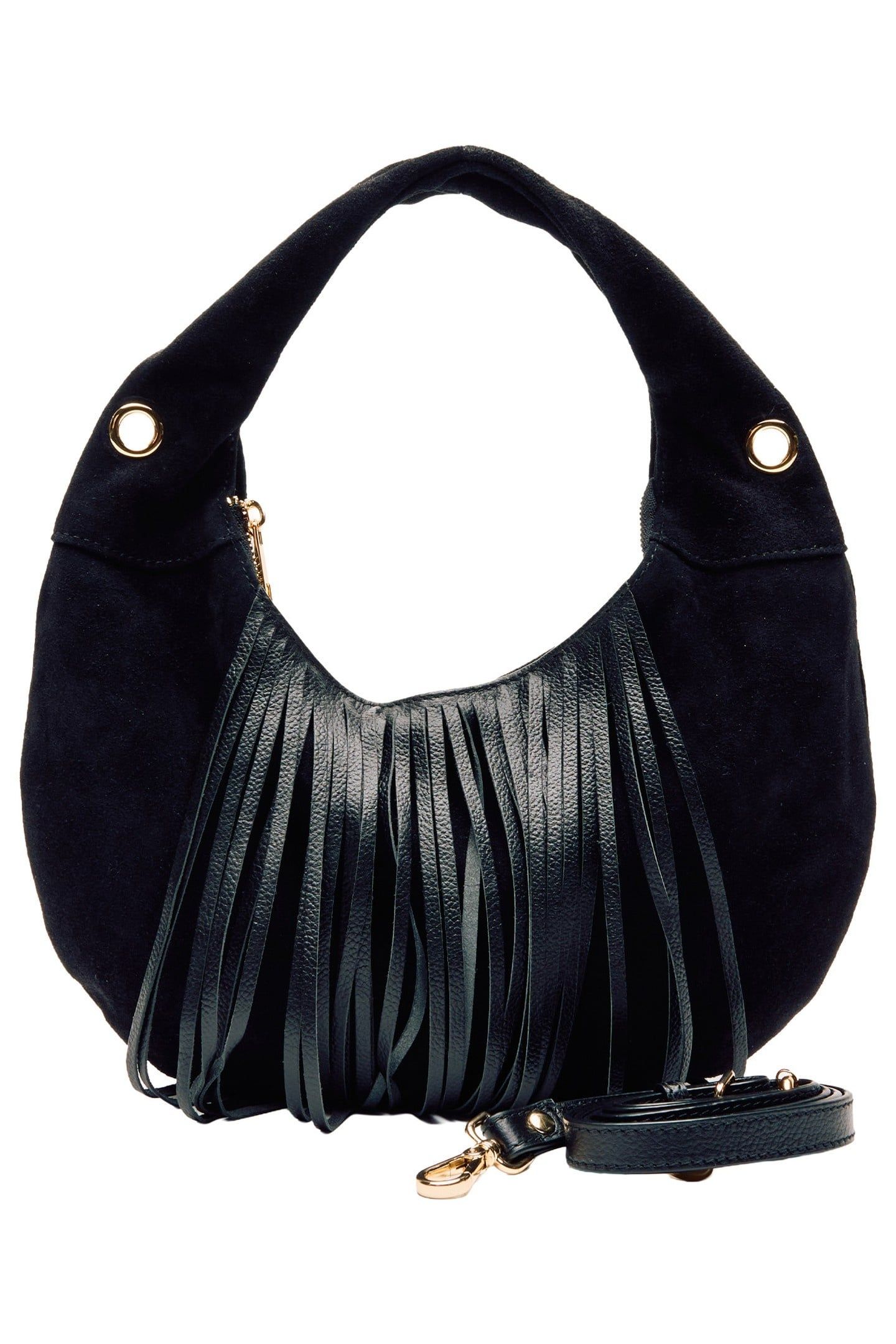 MINI GABI SUEDE FRINGE BLACK W. GOLD 3