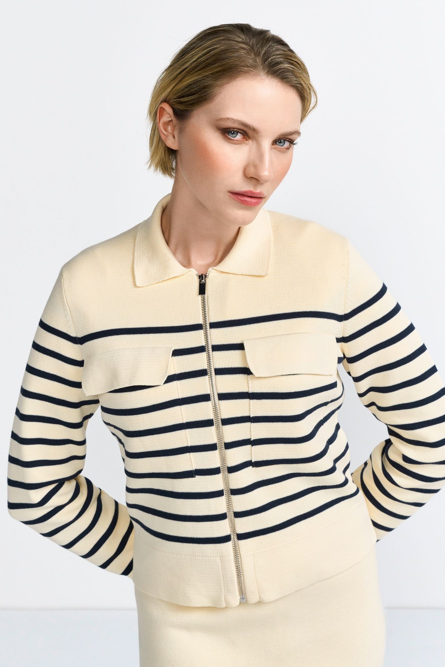 STRIPED KNIT JACKET PEARL WHITE 2