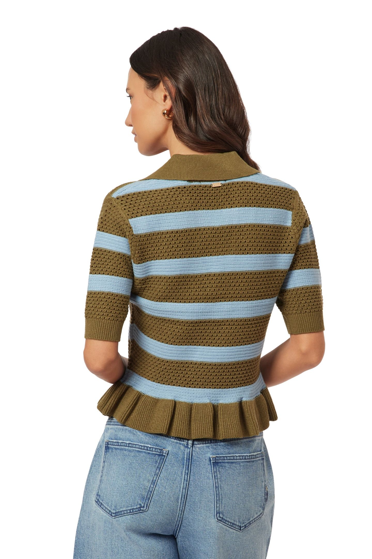 POINTELLE PEPLUM TEE GREEN MOSS/CERULEAN 10