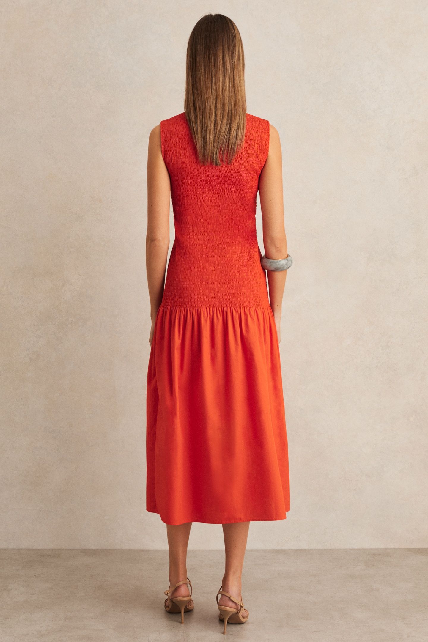 SHIRRED DETAIL MIDI DRESS RED 3