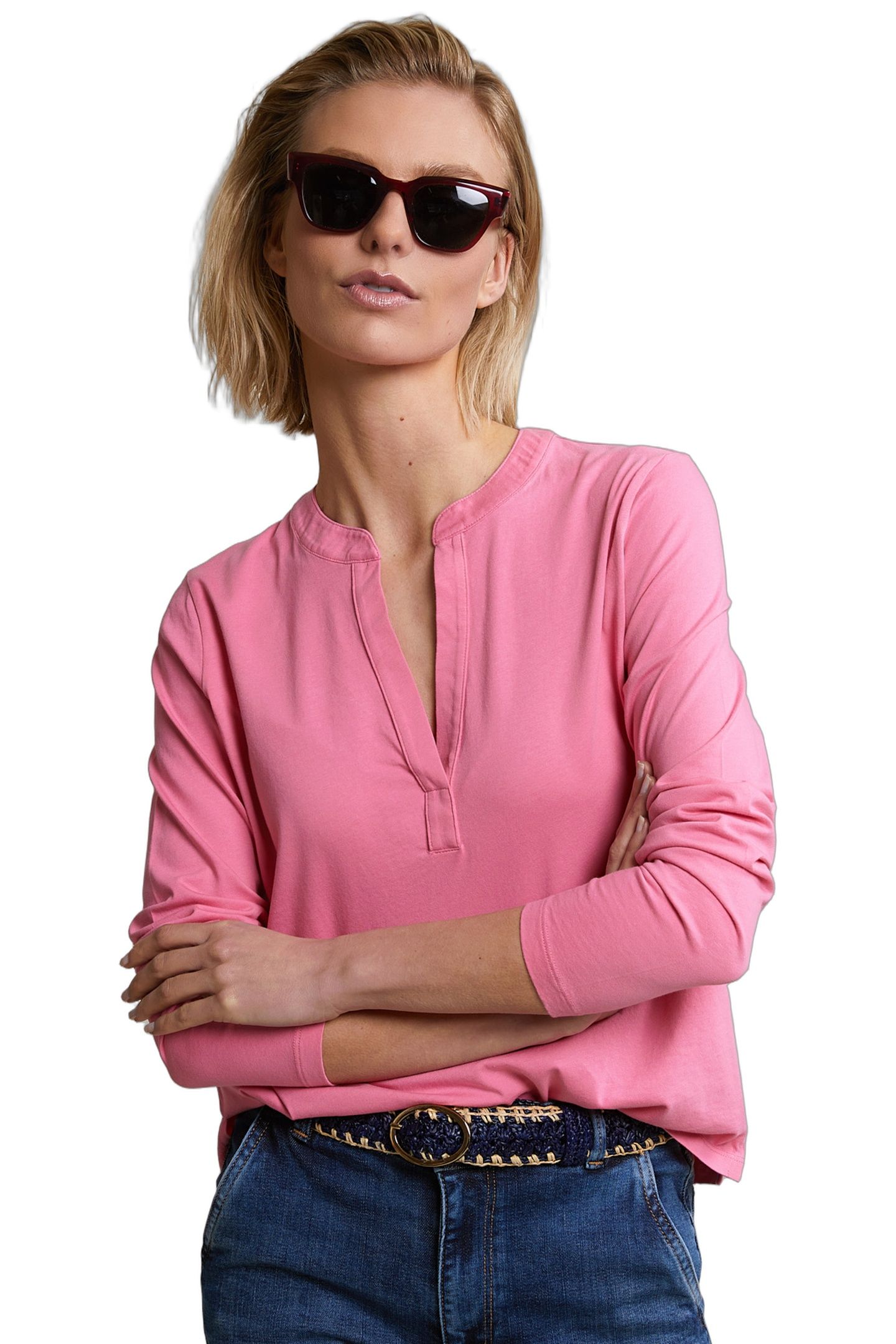 PINK V-NECK T-SHIRT LONG SLEEVES 1