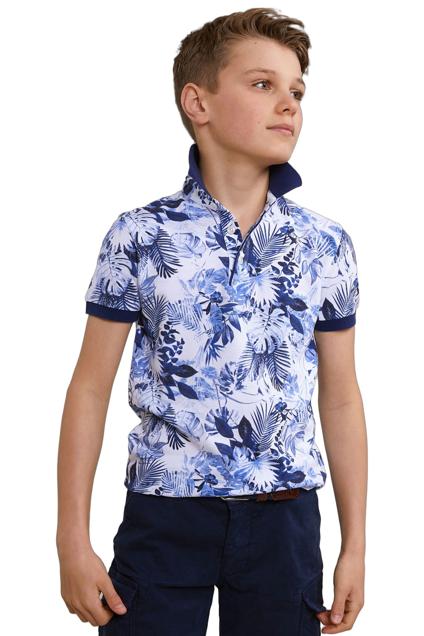 CUSTOM FIT COTTON FLORAL POLO OFF WHITE 1