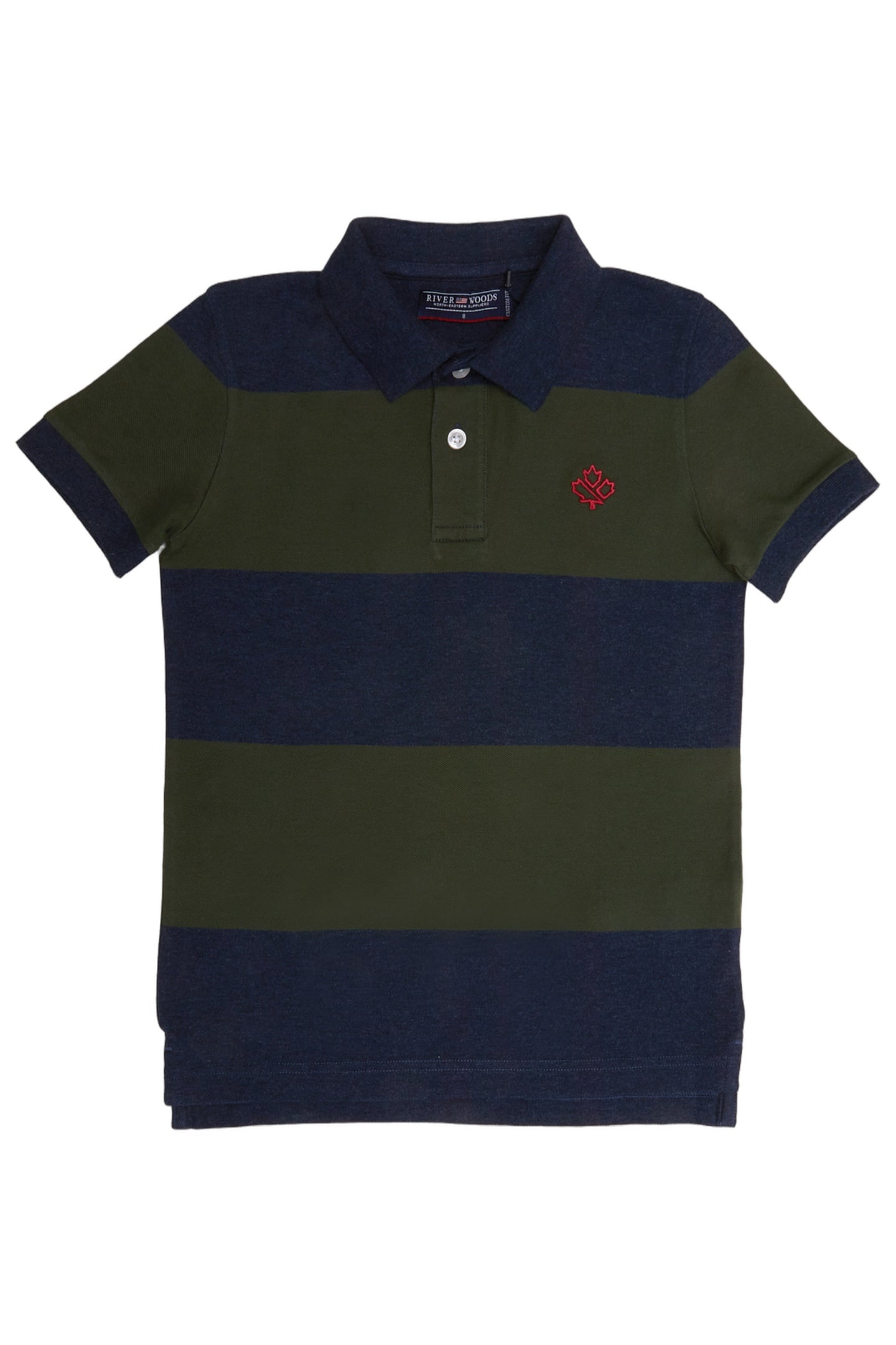 CUSTOM FIT STRIPED STRETCH POLO NIGHT BLUE MIX/FOREST 1