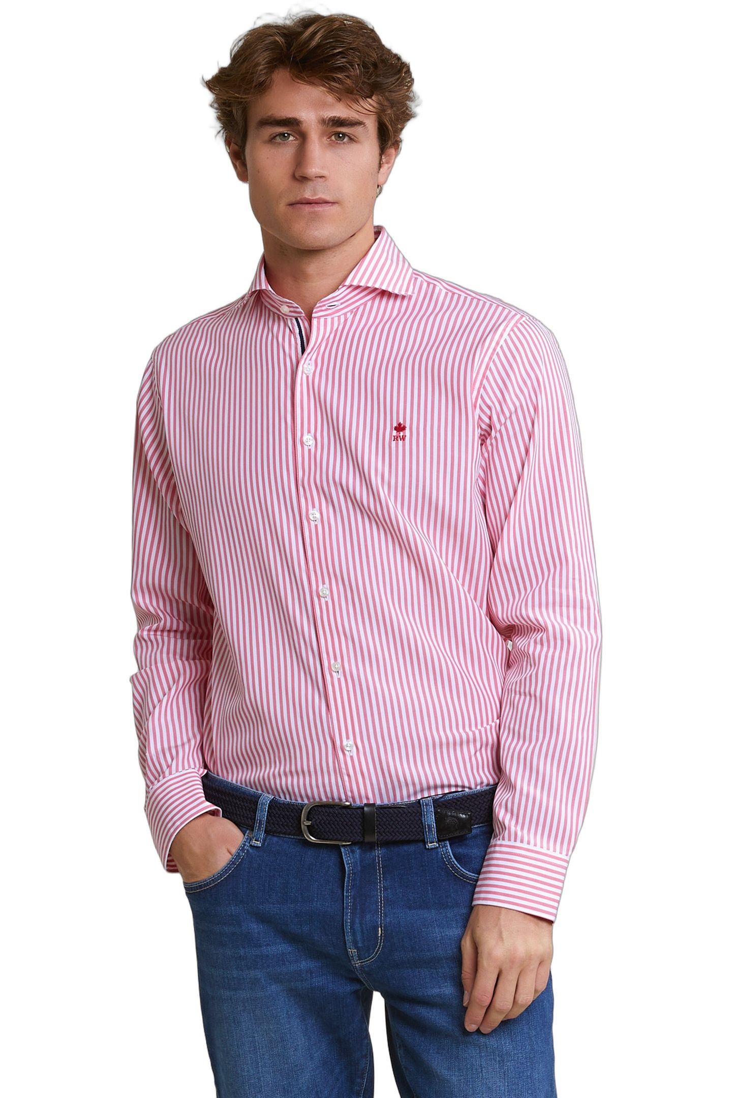 CUSTOM FIT STRIPED SHIRT PINK/WHITE 1