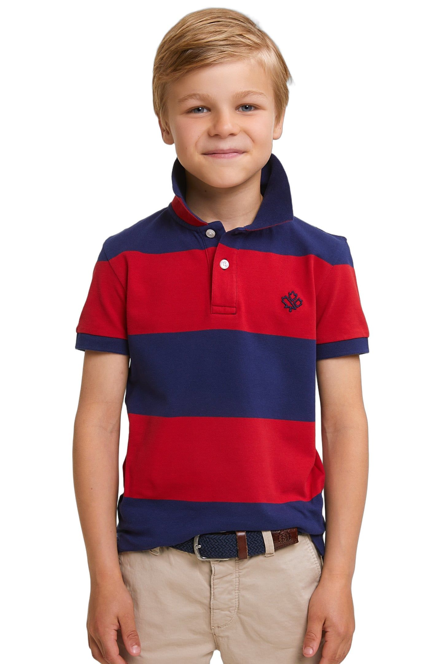CUSTOM FIT STRIPED STRETCH POLO ROYAL BLUE/HARVARD RED 1