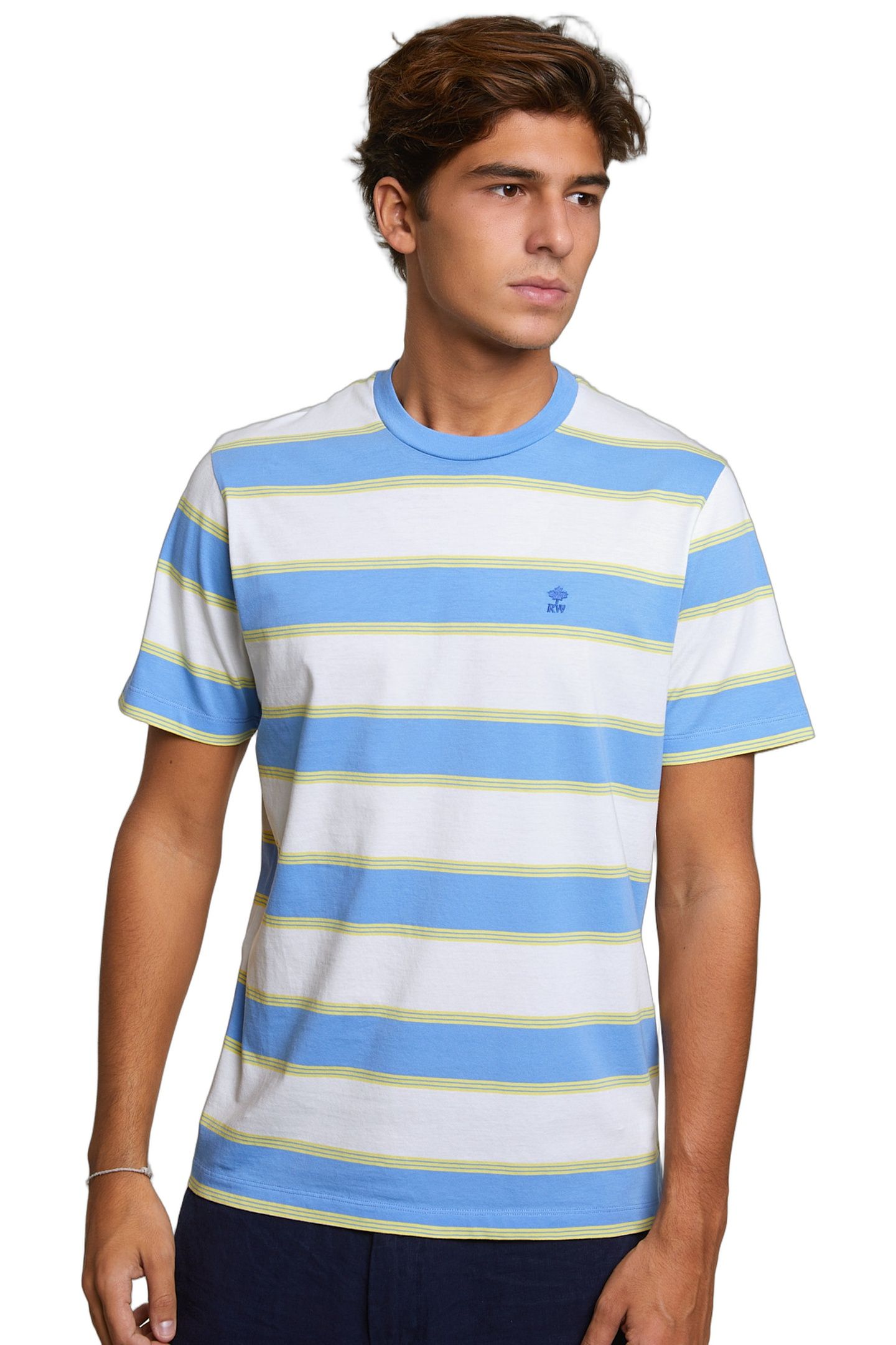 CUSTOM FIT STRIPED T-SHIRT CARIBBEAN BLUE 1