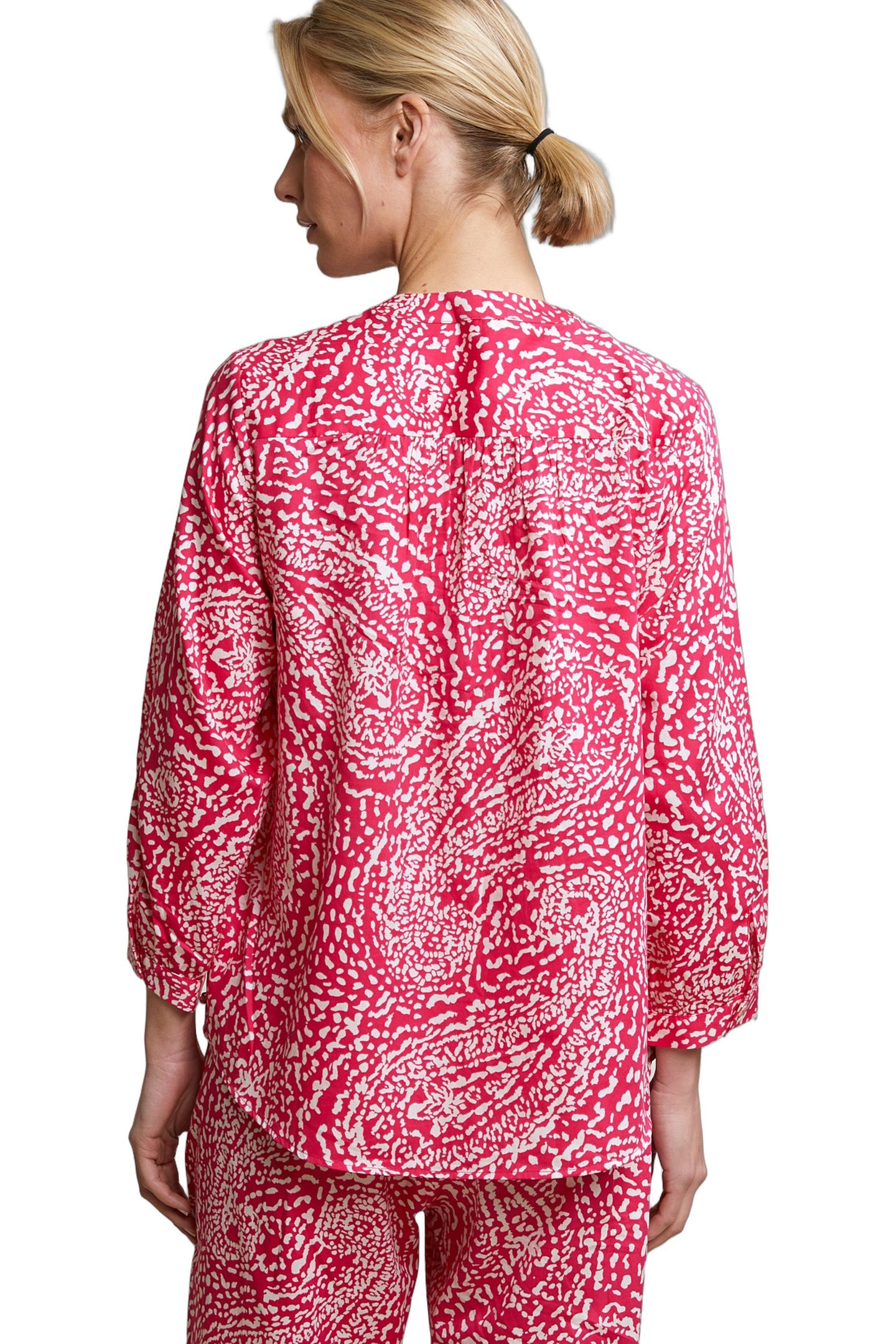 FUCHSIA/WHITE BUTTONED FANTASY V-NECK BLOUSE 3