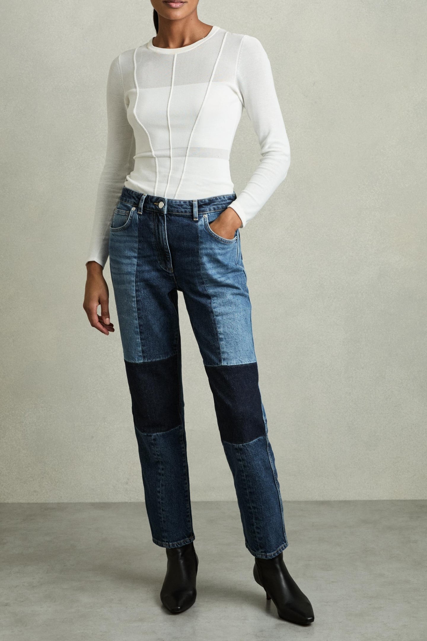 PATCH STRAIGHT LEG JEAN MID BLUE 1