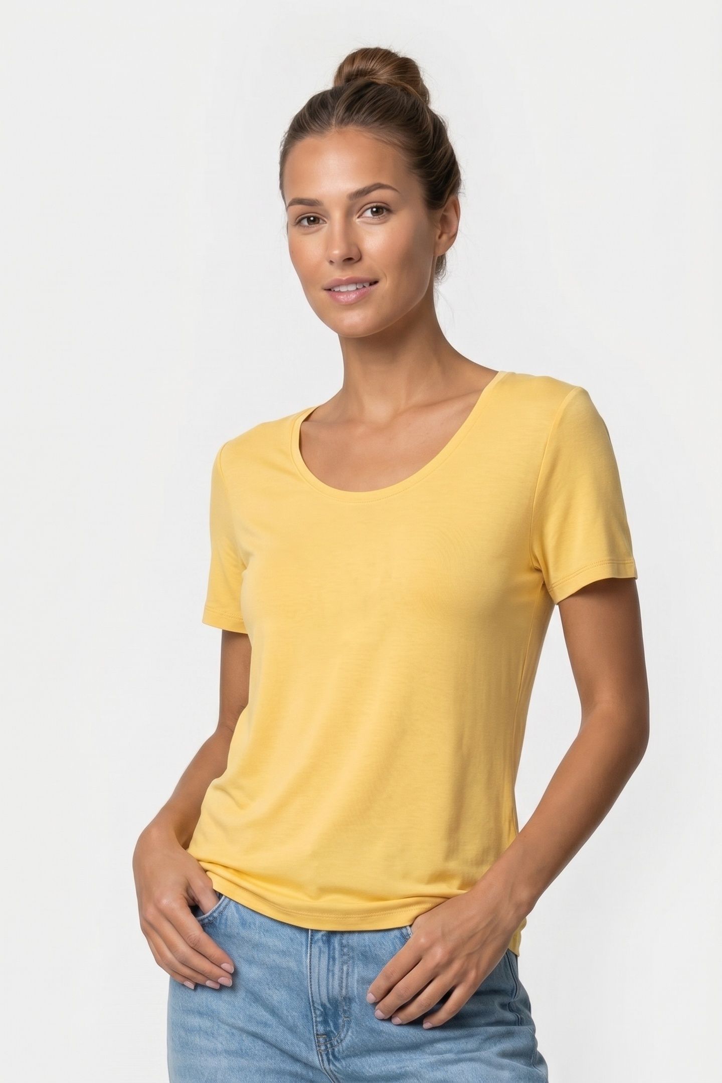 U-NECK TOP FINE VISCOSE YELLOW 1