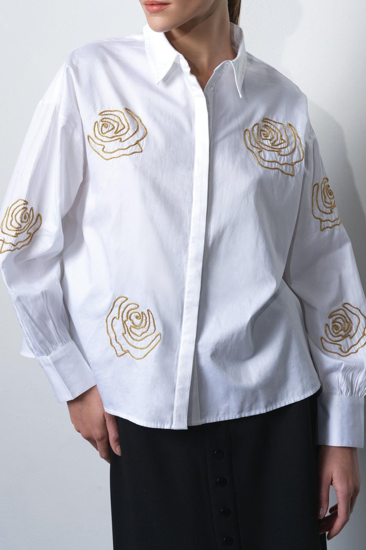 ALEXIS COTTON EMBROIDERED SHIR LINEN WHITE GOLD 1