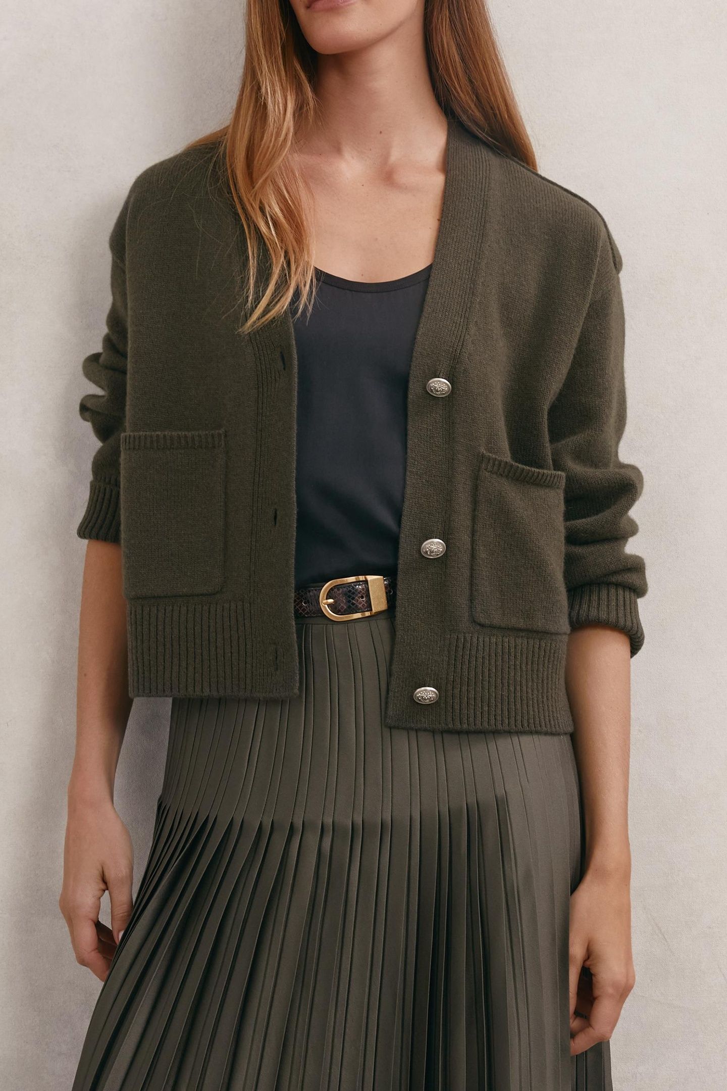 BUTTON DETAIL CARDIGAN KHAKI GREEN 1