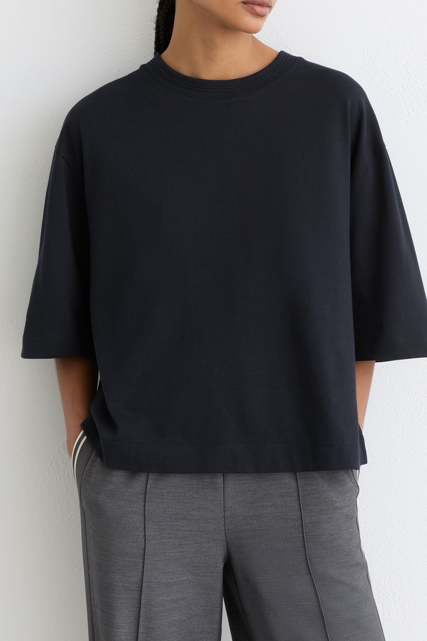 RIB NECK DETAIL T-SHIRT NAVY 1