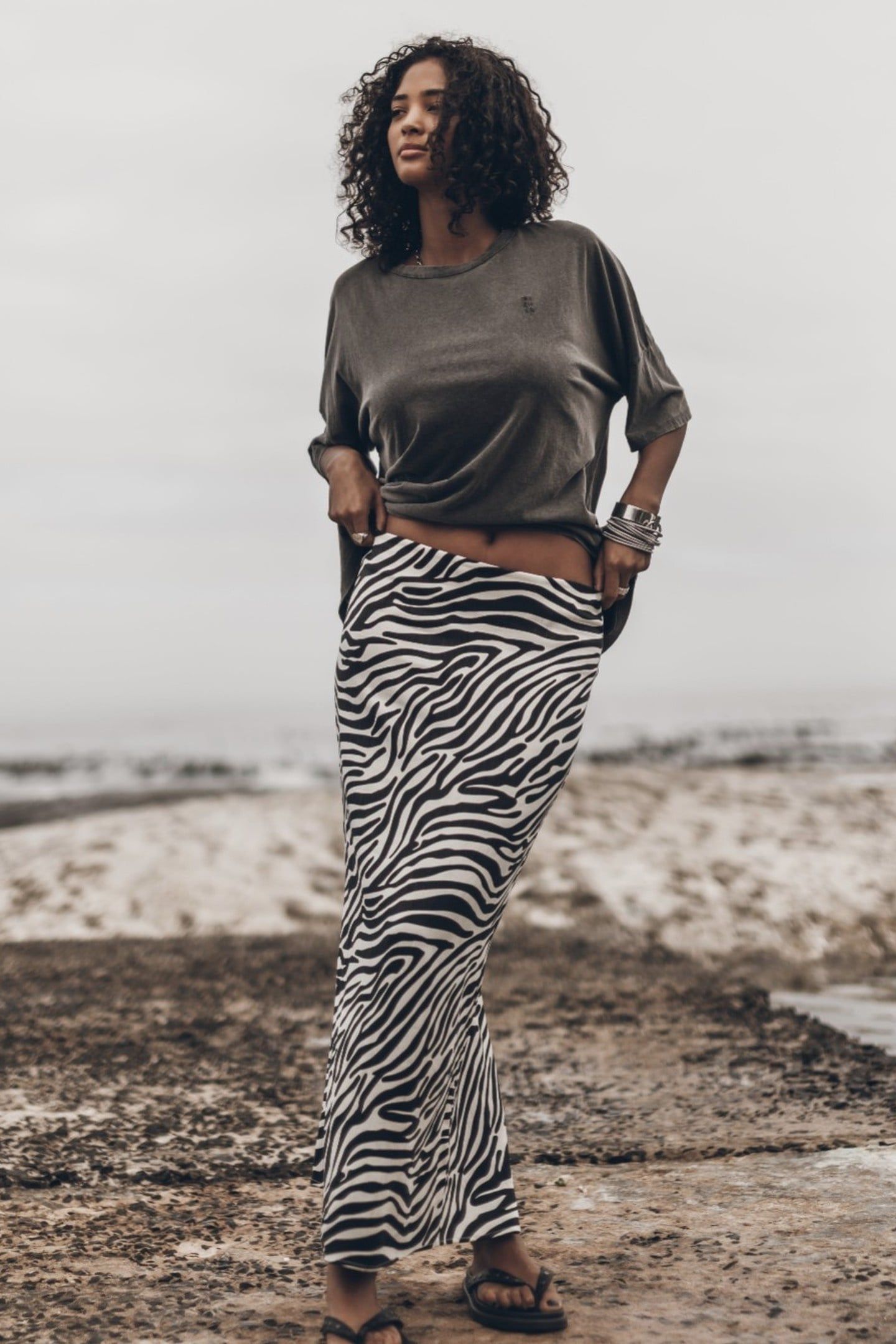 THE ZEBRA LONG LYOCELL SKIRT WHITE 1