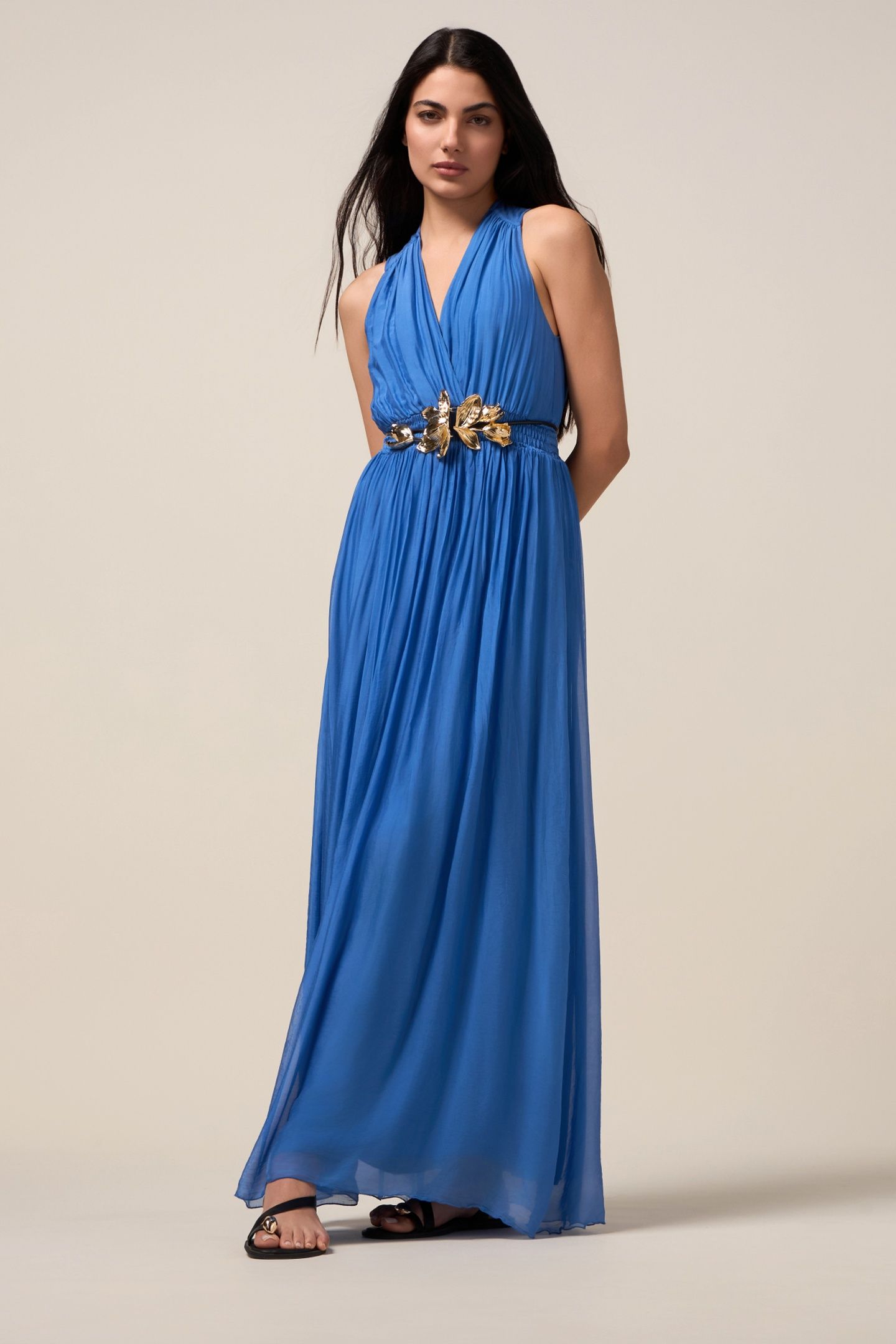 LONG SILK BLEND DRESS BRIGHT BLUE 1