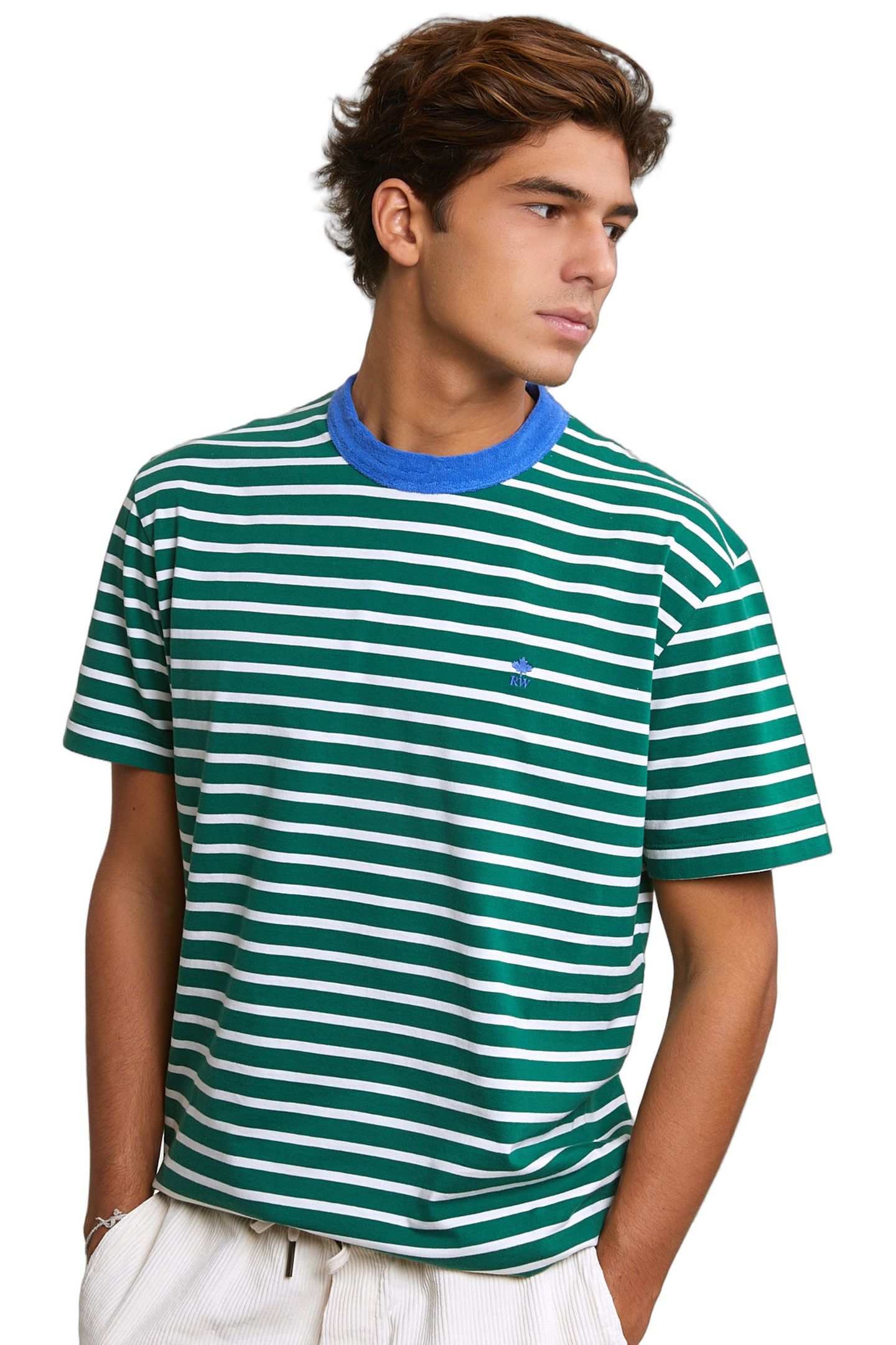 LOOSE FIT STRIPED T-SHIRT GREEN/WHITE 1