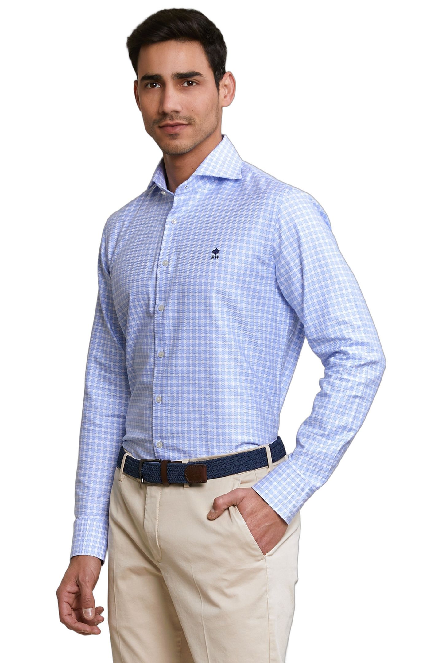CUSTOM FIT CHECKED SHIRT BLUE/WHITE 1