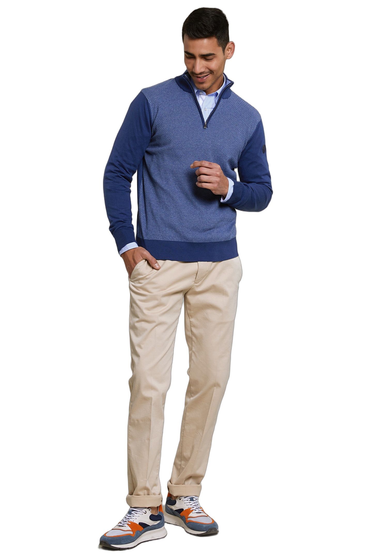 CUSTOM FIT COTTON MOCK NECK SWEATER DK HAMPTONS BLUE 2