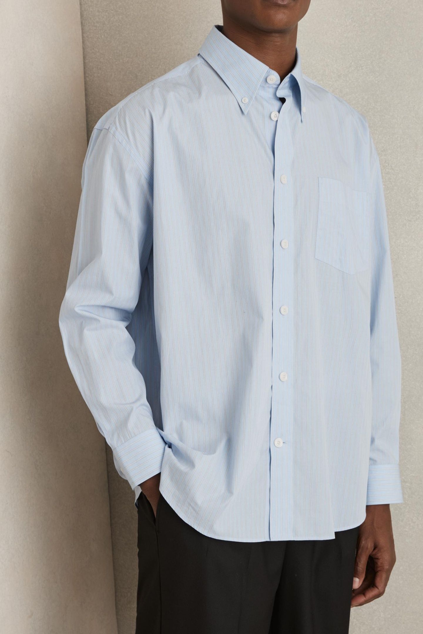 LS OVERSIZED STRIPE POPLIN SHIRT SOFT BLUE/WHITE 1