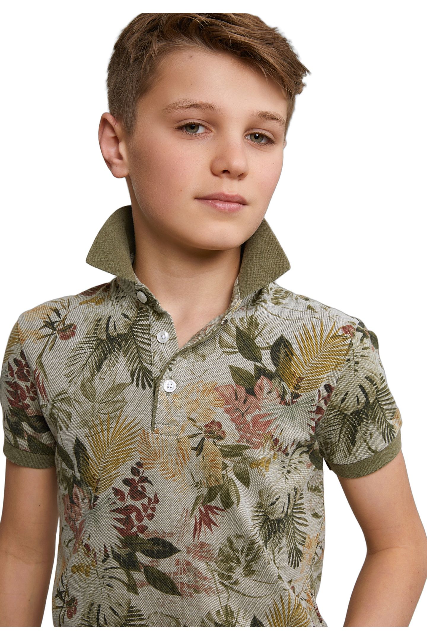 CUSTOM FIT COTTON FLORAL POLO LT SAFARI MIX 3