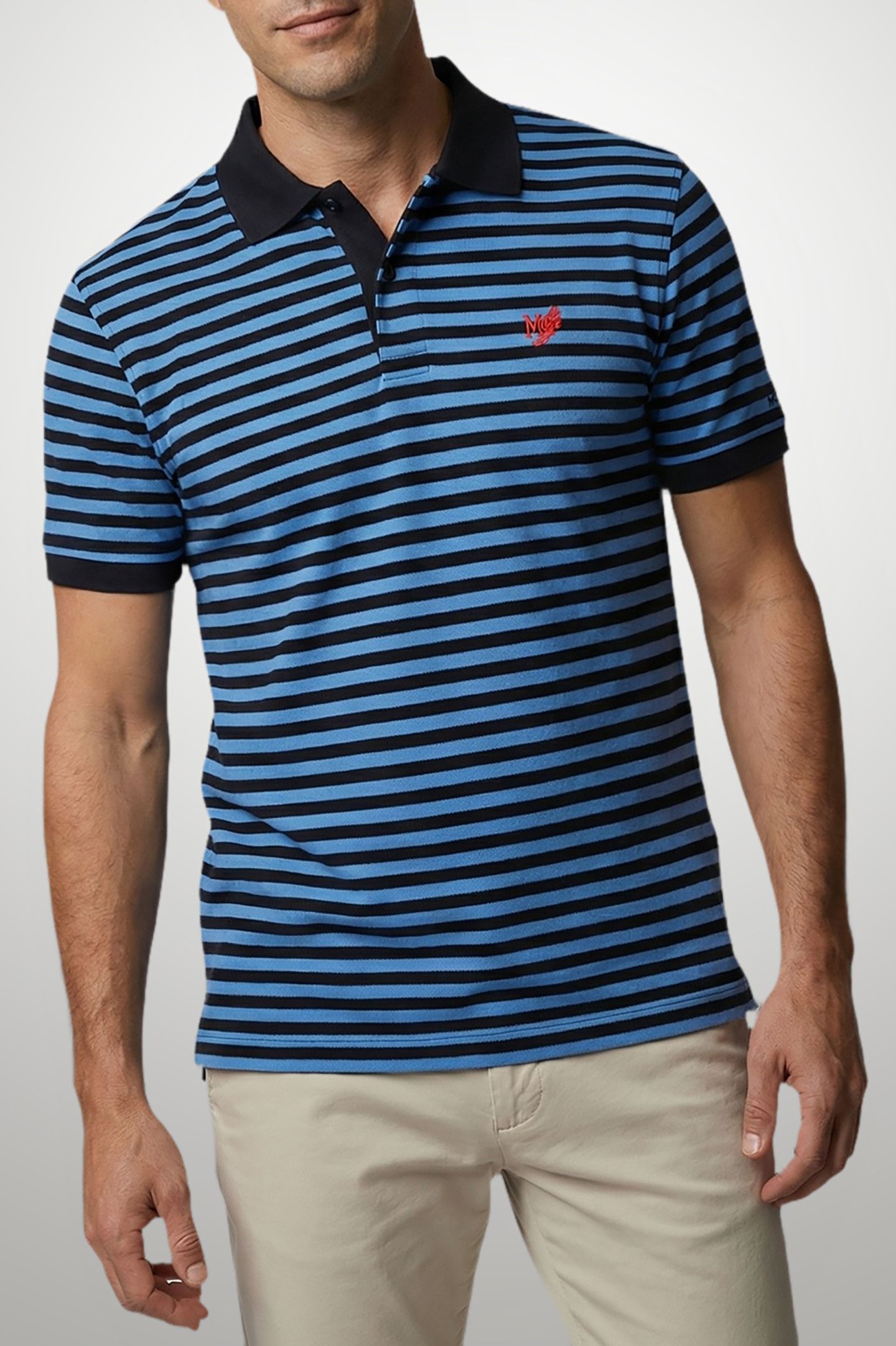PIQUE STRIPE POLO MEDIUM BLUE 1