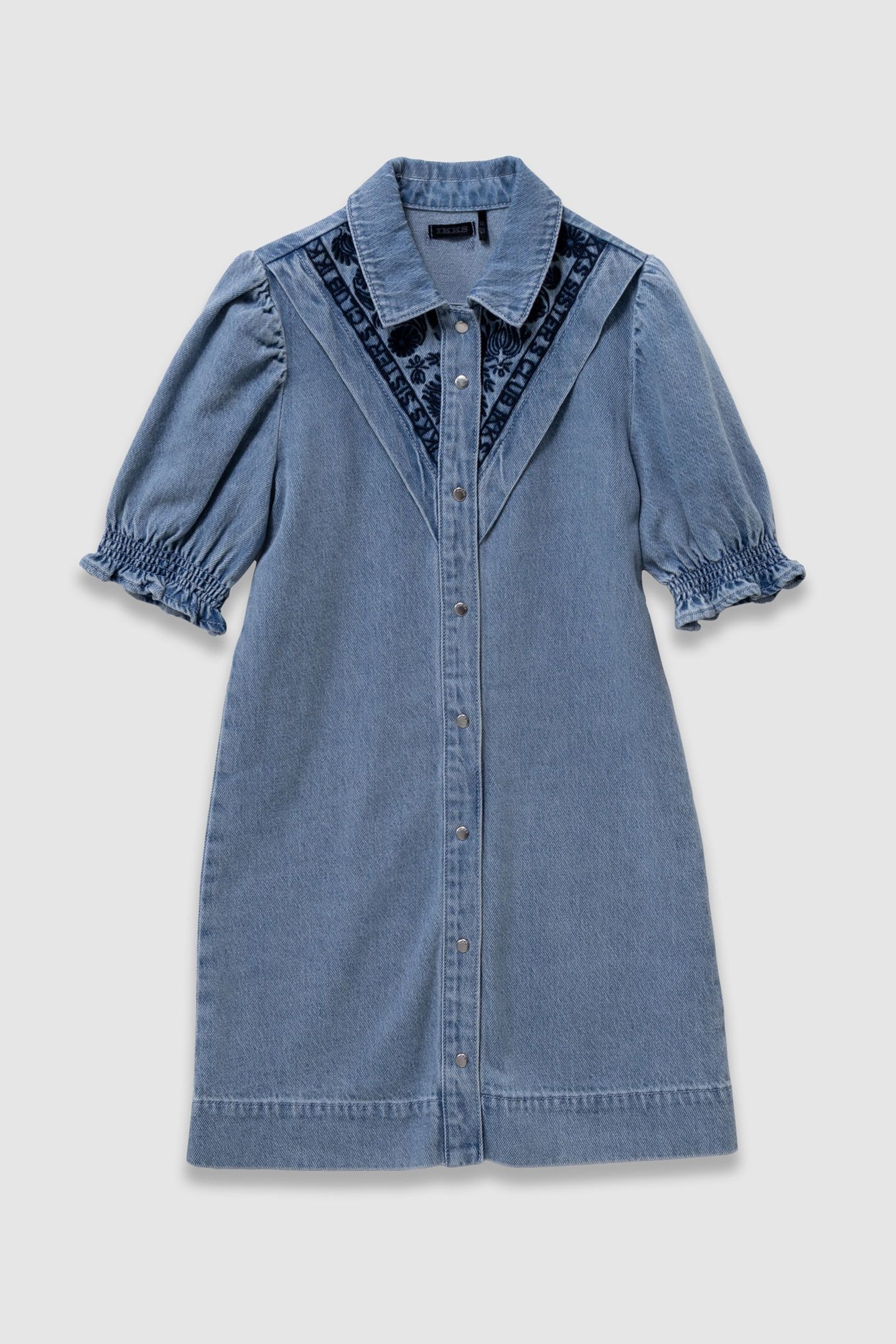 BLUE DENIM DRESS WITH EMBROIDERY FRONT PANEL 1