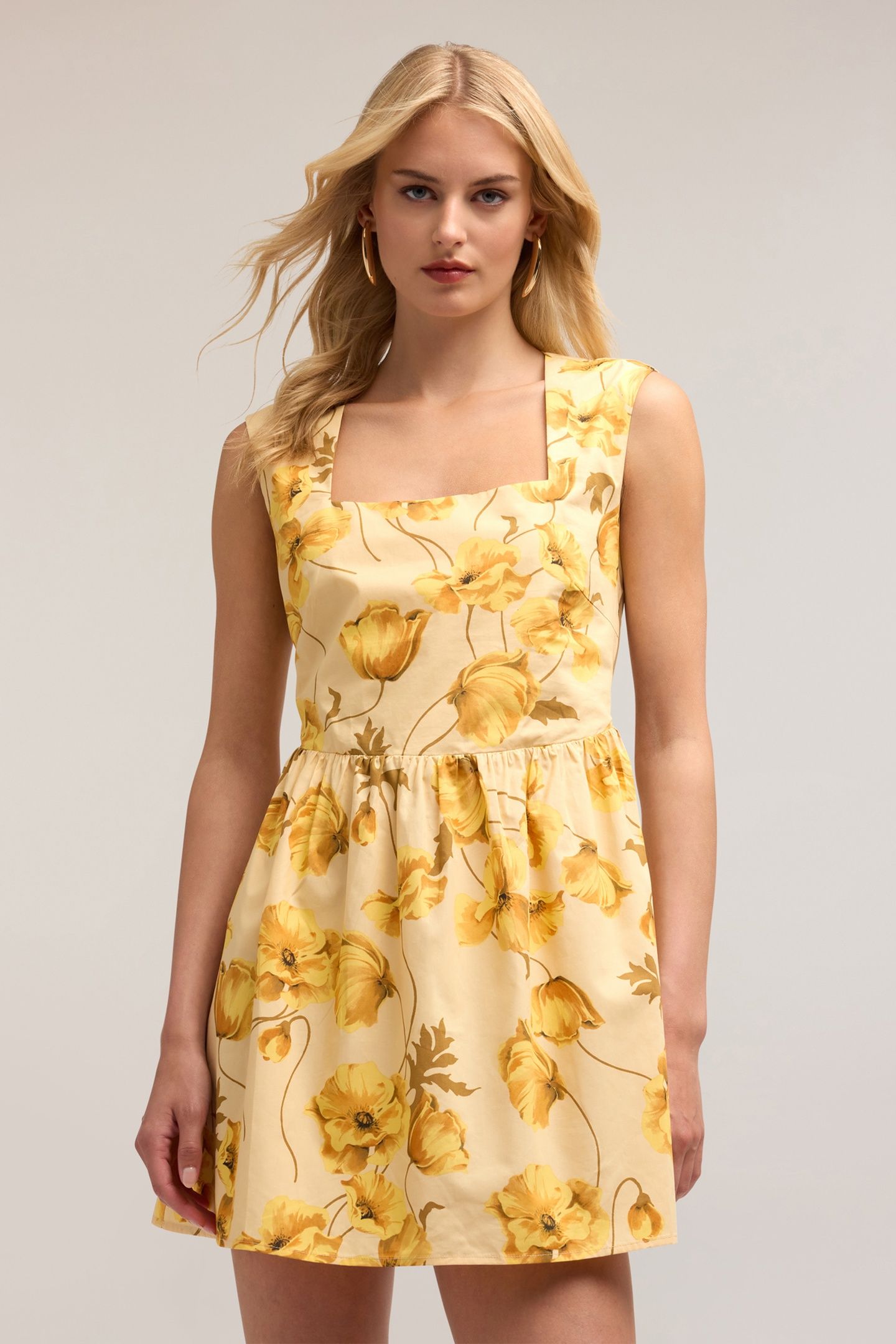 MINI DRESS IN FLORAL PATTERN POPLIN YELLOW 1