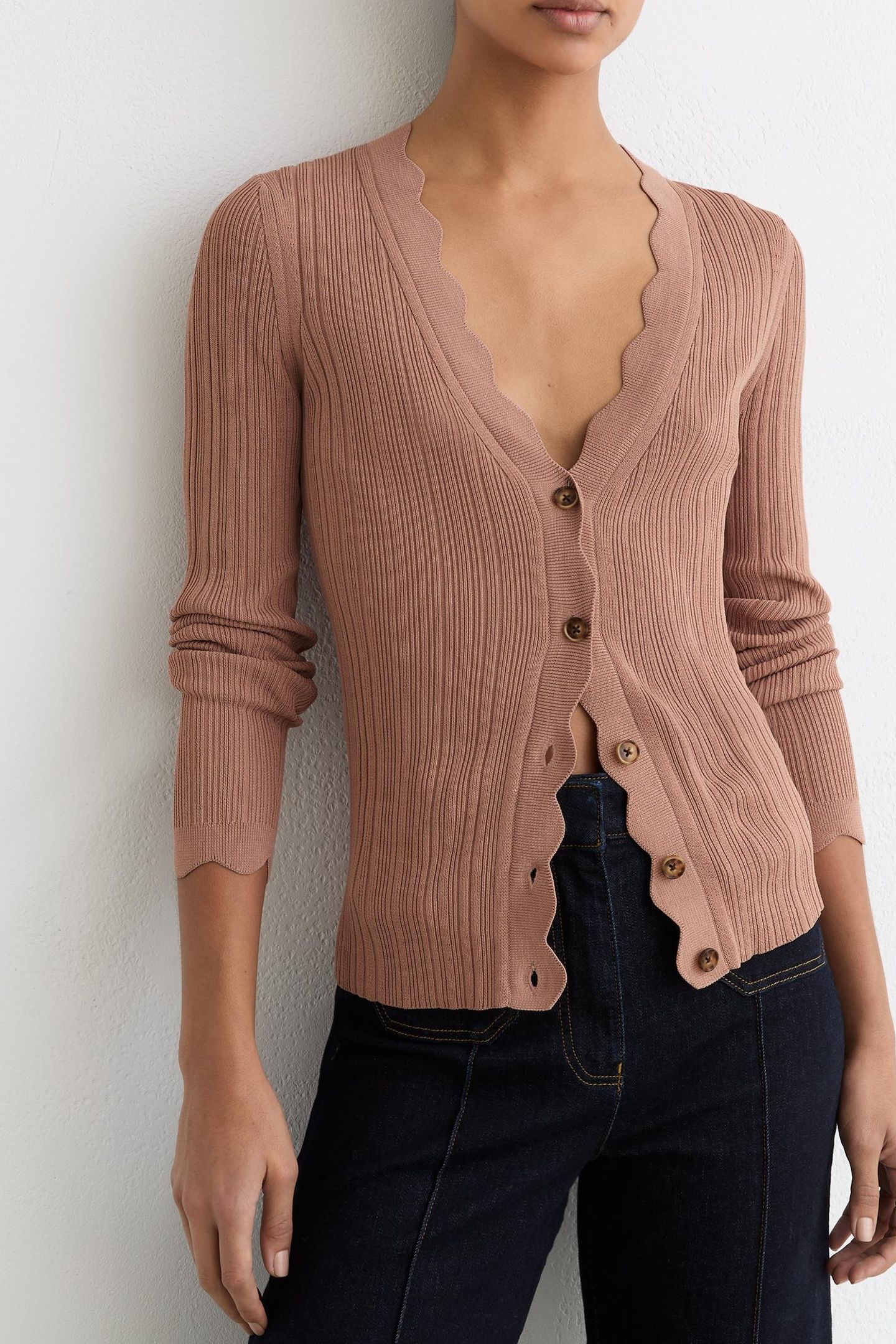SCALLOP DETAIL CARDIGAN PINK 1