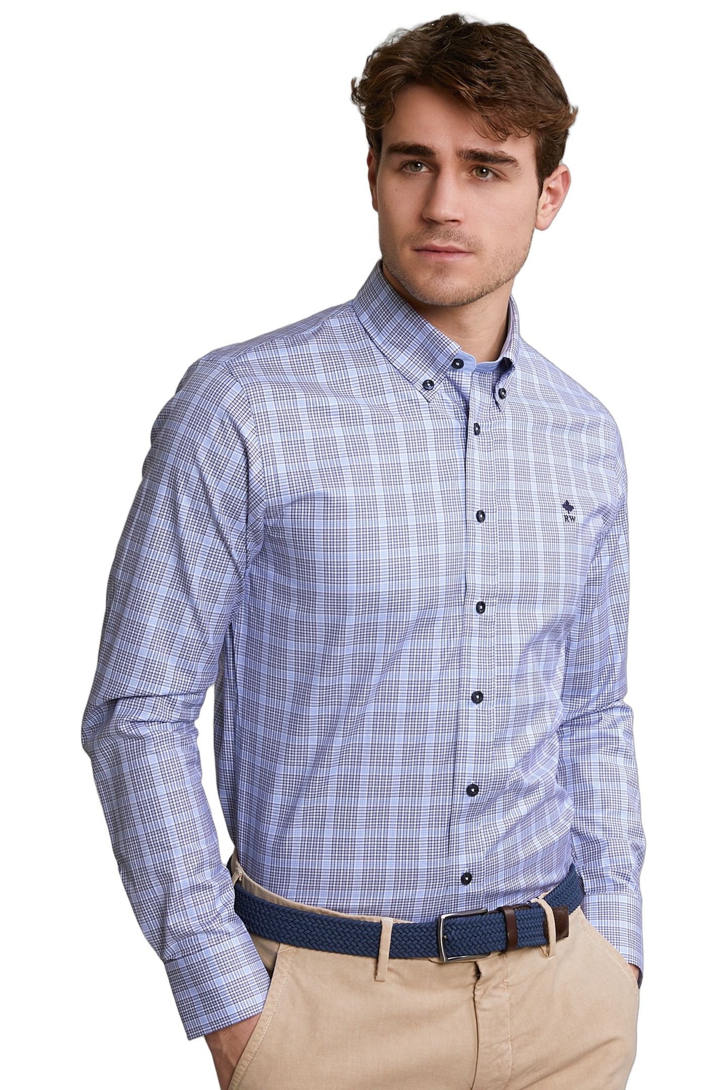 CUSTOM FIT CHECKED SHIRT BLUE 1