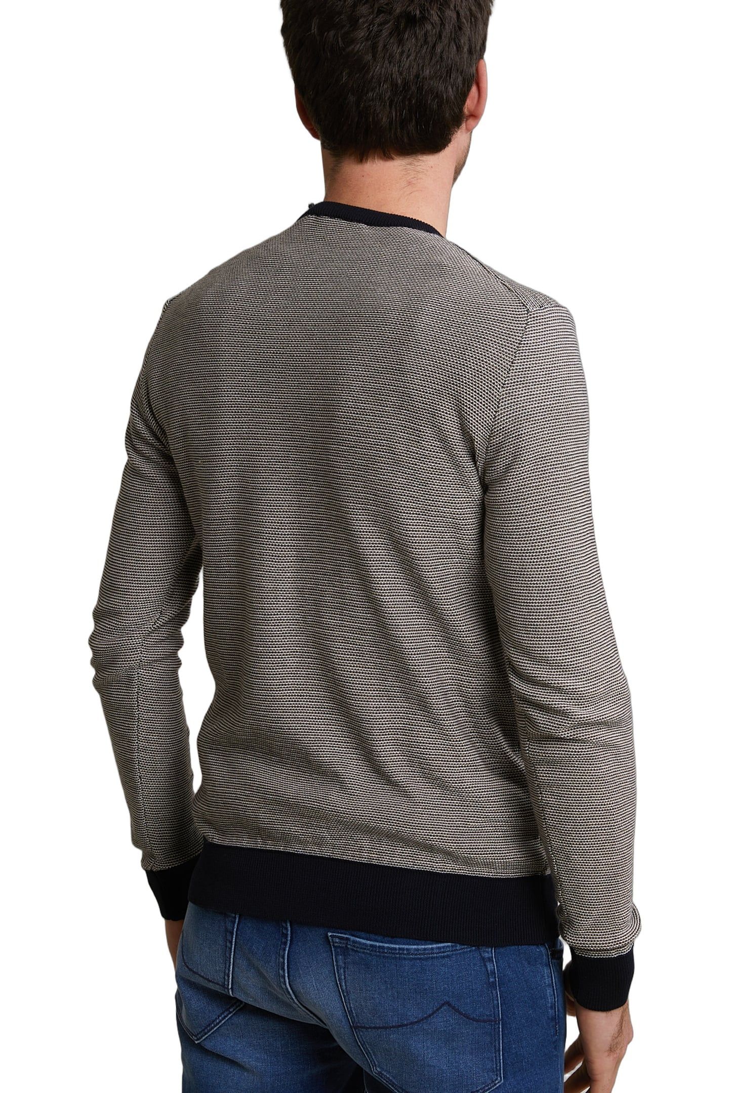 SLIM FIT DOTTED PIMA COTTON CREW NECK SWEATER NAVY 3