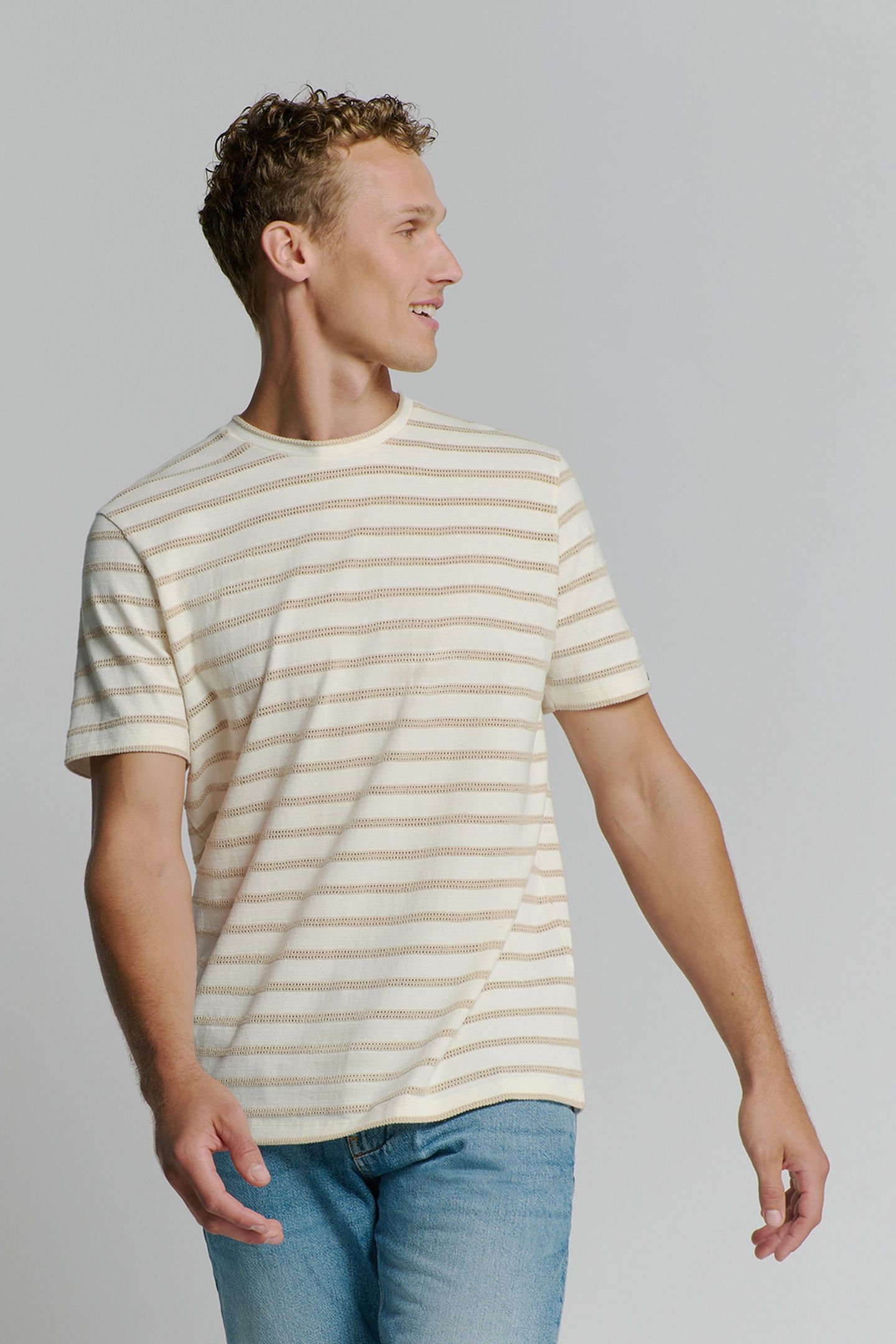 T-SHIRT CREWNECK JACQUARD STRIPES OFFWHITE 1
