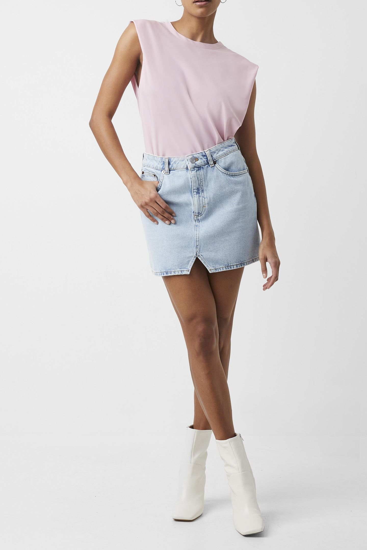 SHOULDER PAD CREPE TANK TOP MAUVE MIST 1