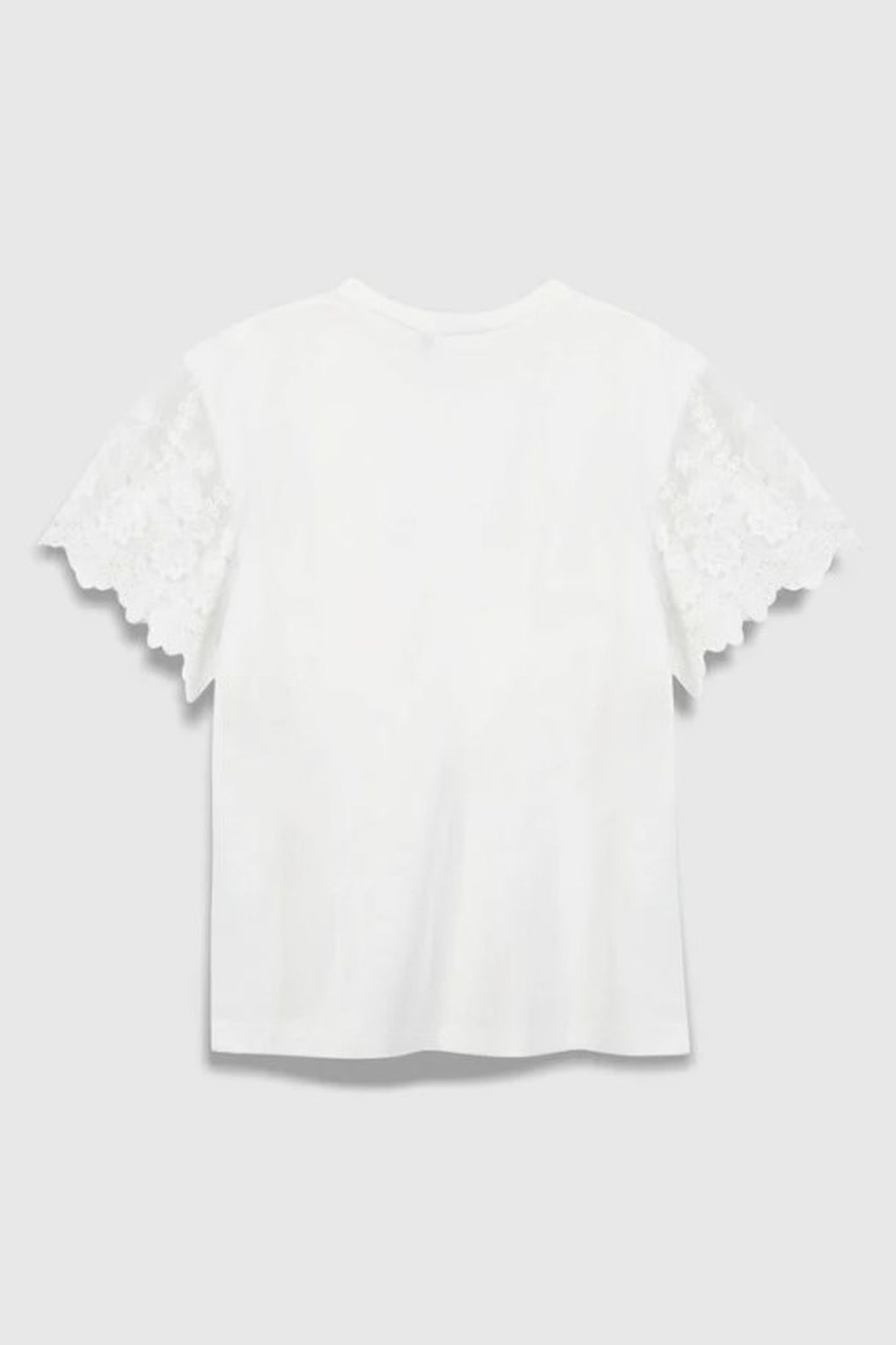 WHITE T-SHIRT WITH EMBROIDERED TULLE SLEEVES 2