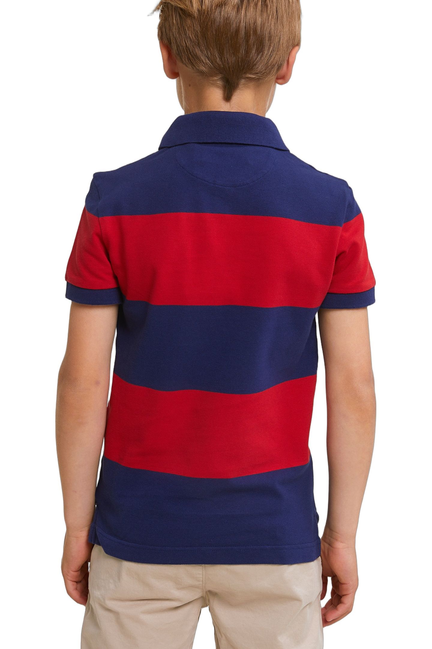 CUSTOM FIT STRIPED STRETCH POLO ROYAL BLUE/HARVARD RED 3