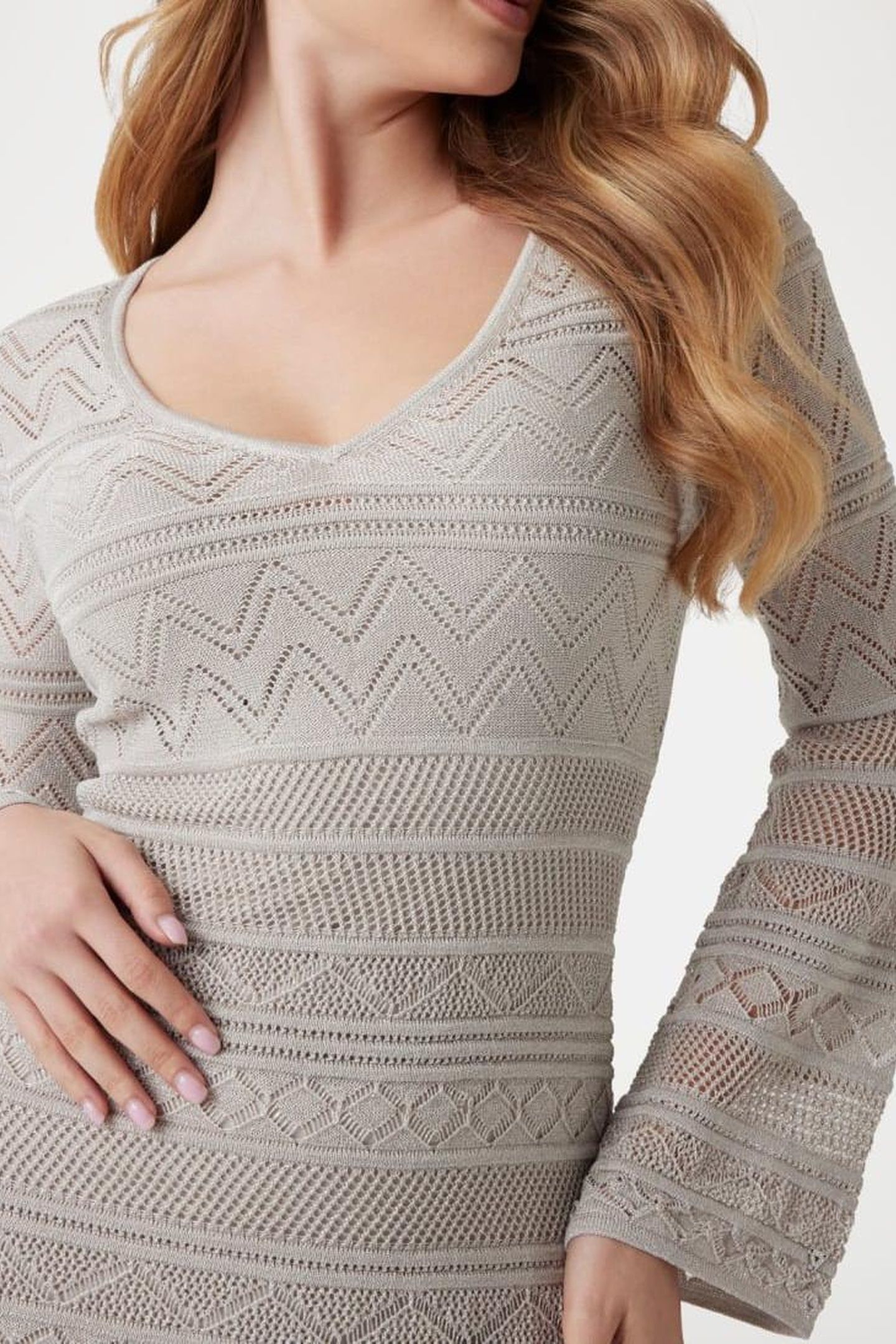 GUESS ECO NELLIE VN LS DRESS S SILVER LUREX 7