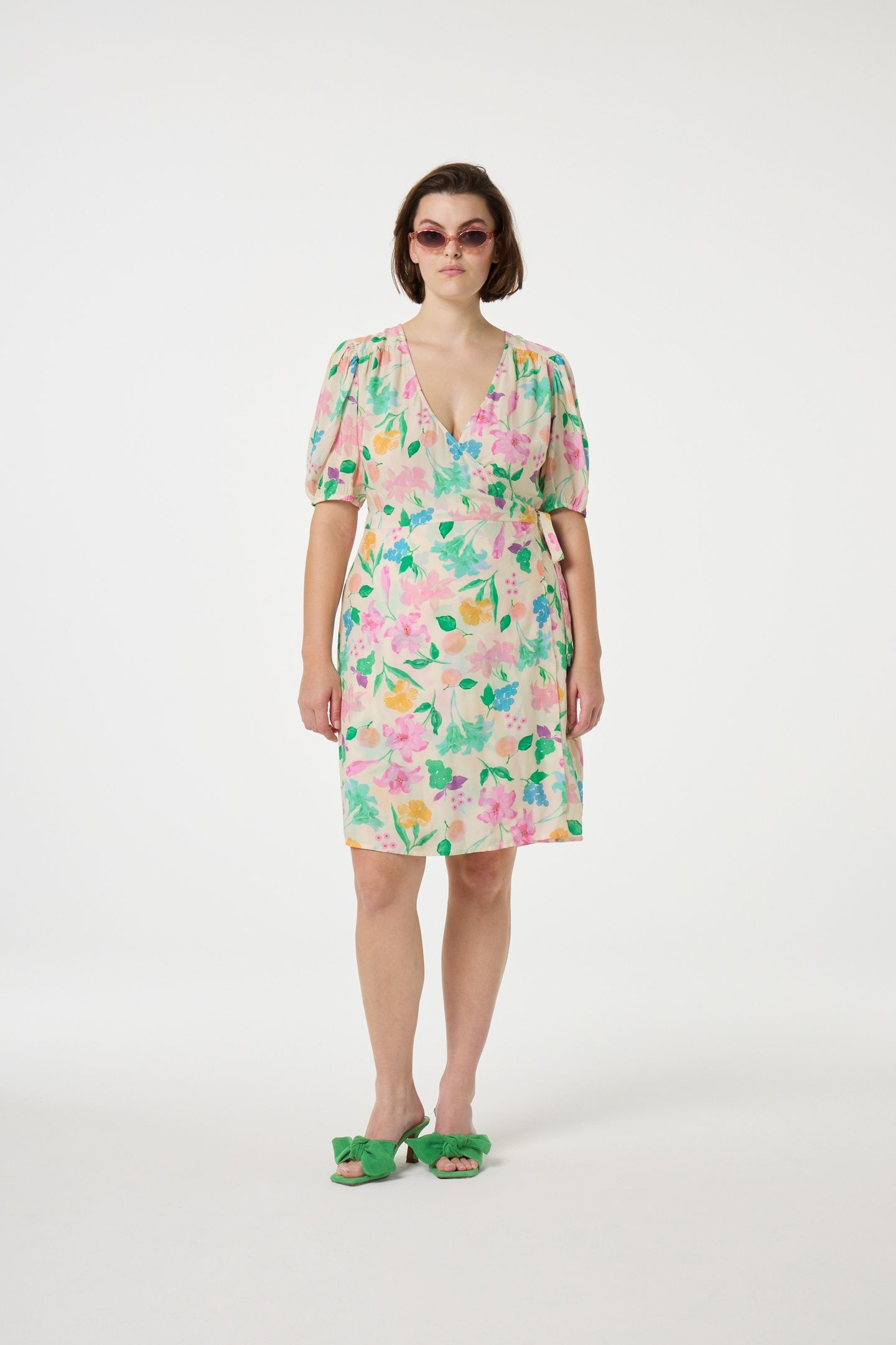 CLEO WRAP DRESS WARM WHITE/GREEN GLO 1