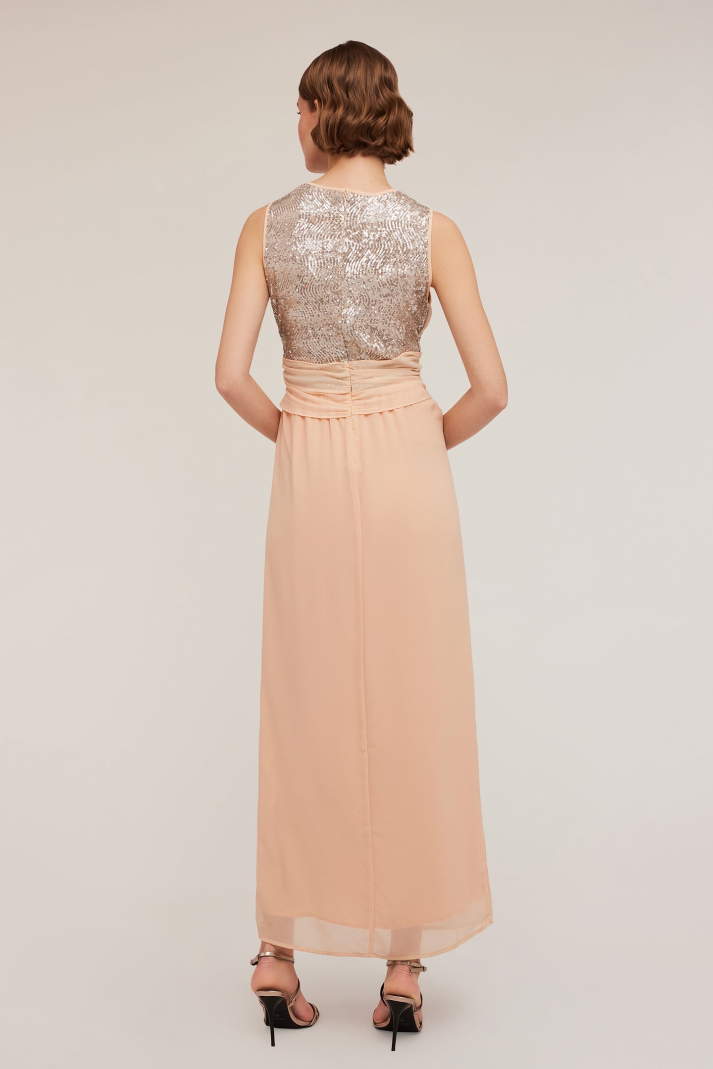 LONG PEPLUM DRESS WITH FULL SEQUIN BODICE PINK 2