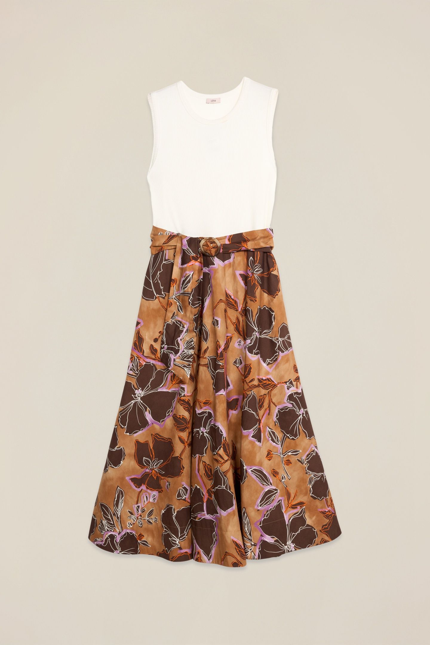 FLARE DRESS COMBINED WITH SASH BROWN 4