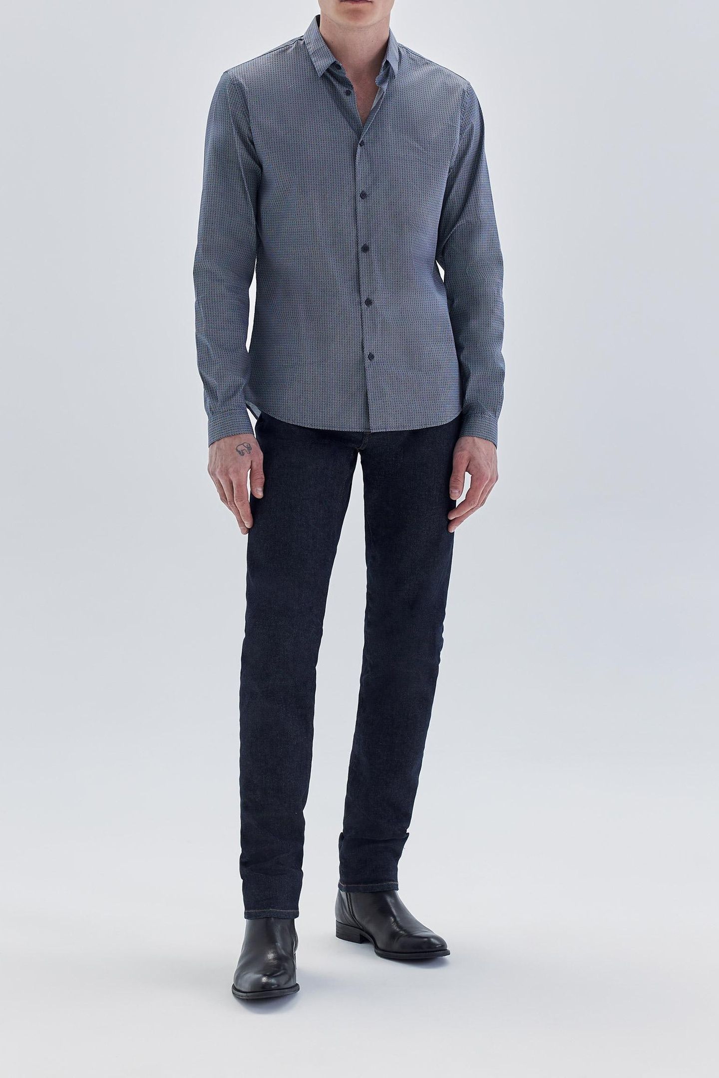 NAVY MINIMALIST PRINT EASY CARE SLIM SHIRT 2