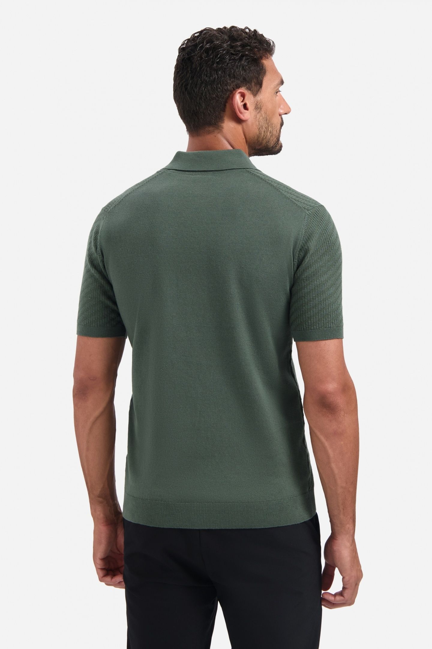 PULLOVER SHORT SLEEVE POLO ZIP SOLID JACQUARD DARK GREEN 4