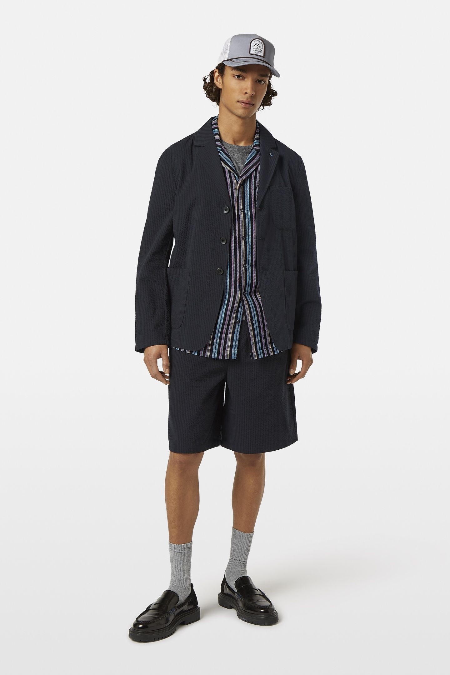 UNCONSTRUCTED 3-BUTTON COTTON-BLEND SEERSUCKER BLAZER WASHED 1