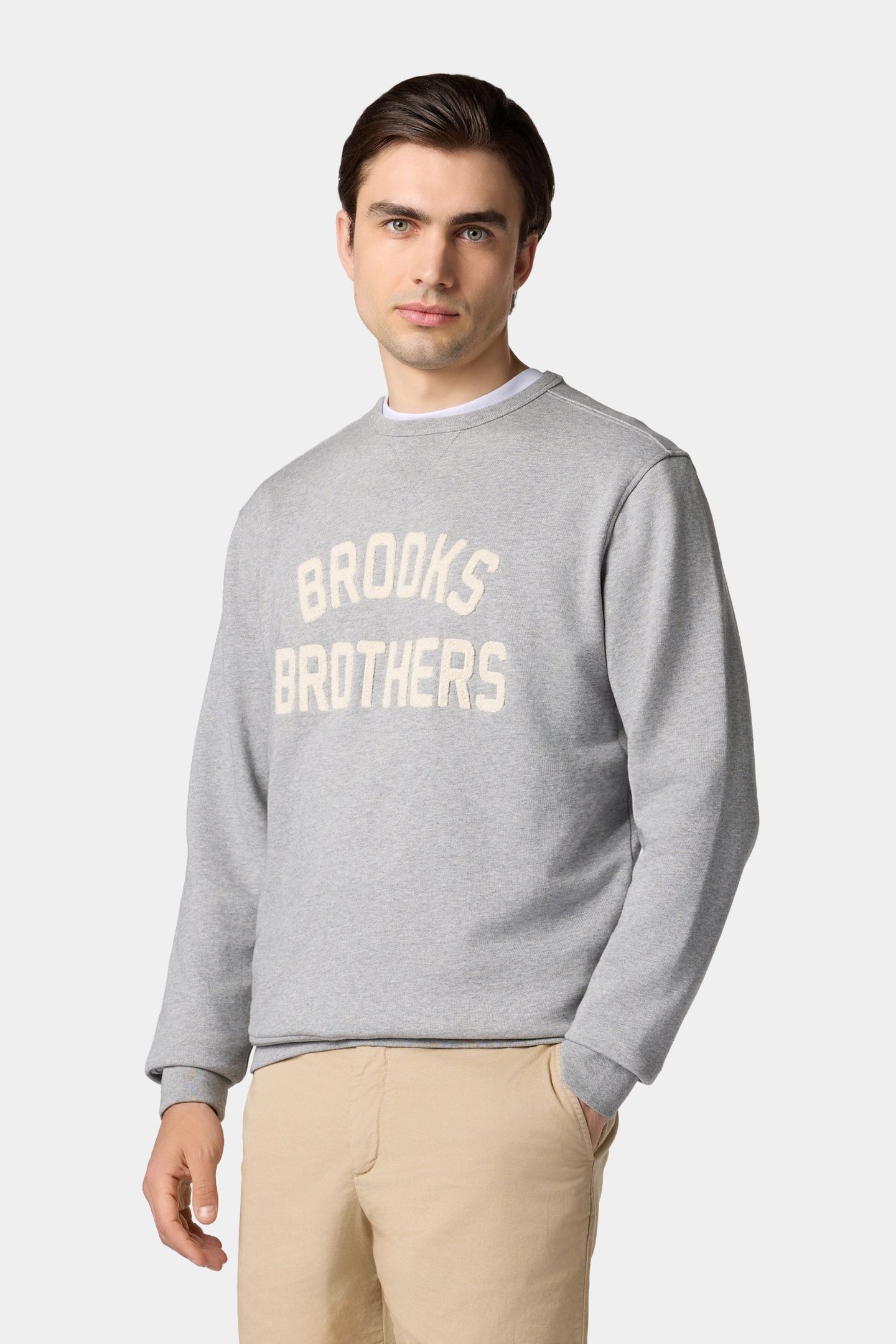 TERRY LOGO-EMBROIDERED CREWNECK SWEATSHIRT LIGHT GREY 1