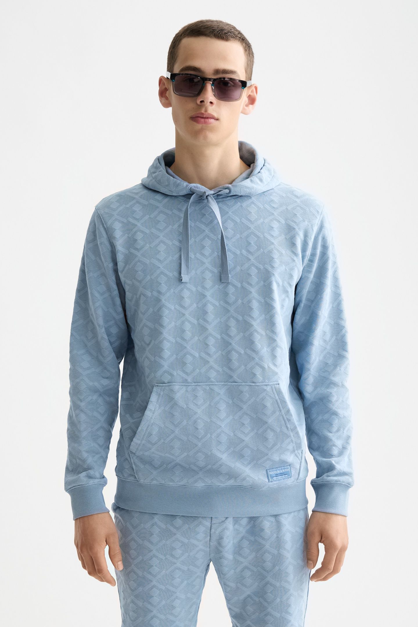 JACQUARD TERRY HOODIE FADED DENIM 3