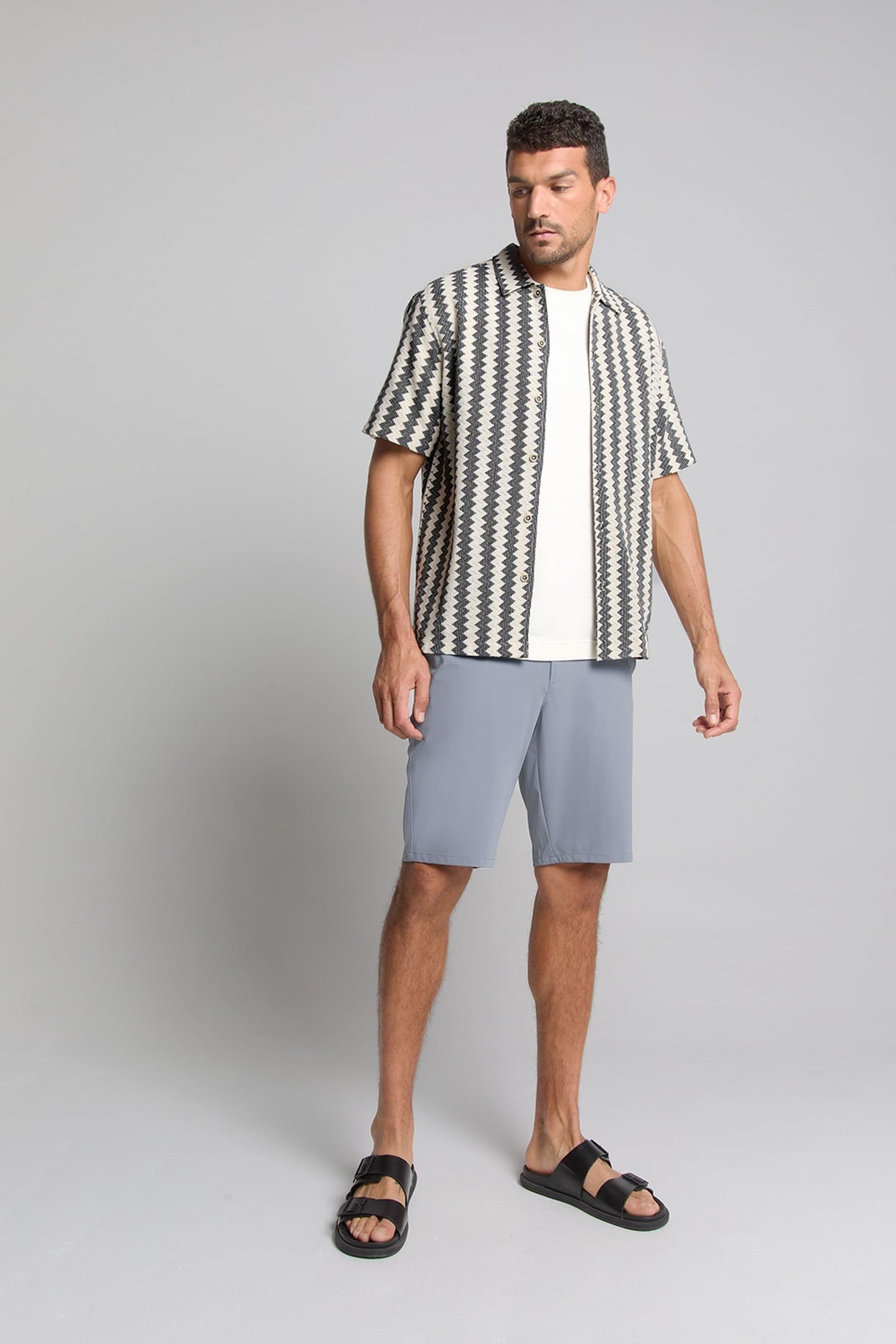 SHIRT SHORT SLEEVE ZIG ZAG JACQUARD OFFWHITE 1